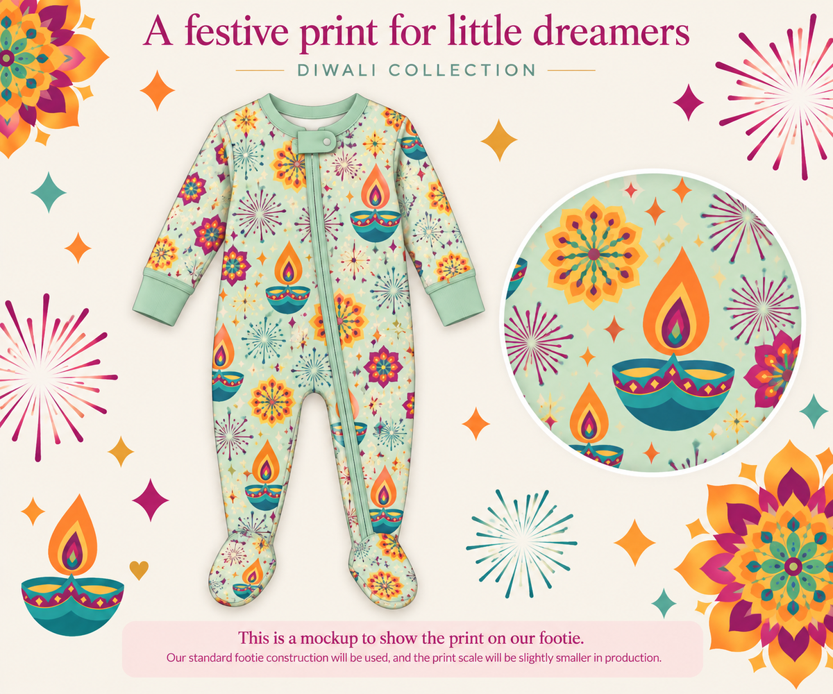 Soft & Stretchy Zipper Footie - Diwali Light
