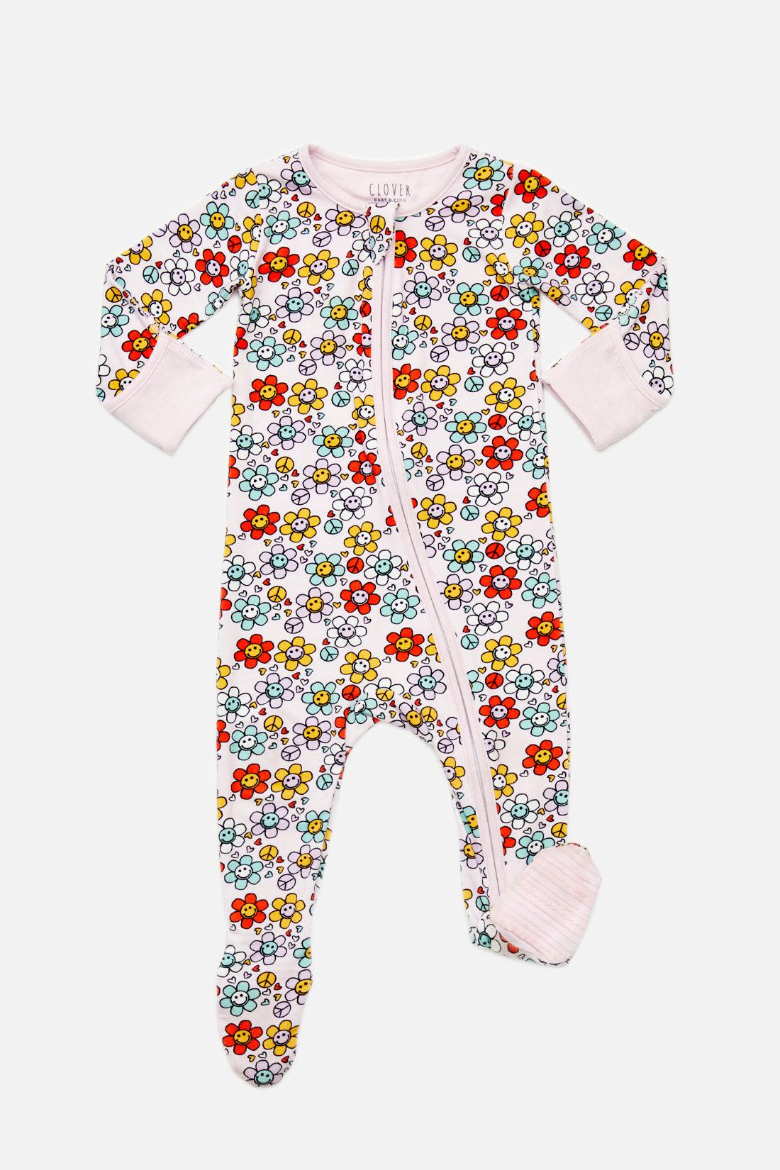 Soft &amp; Stretchy Zipper Footie - Smiley Flowers