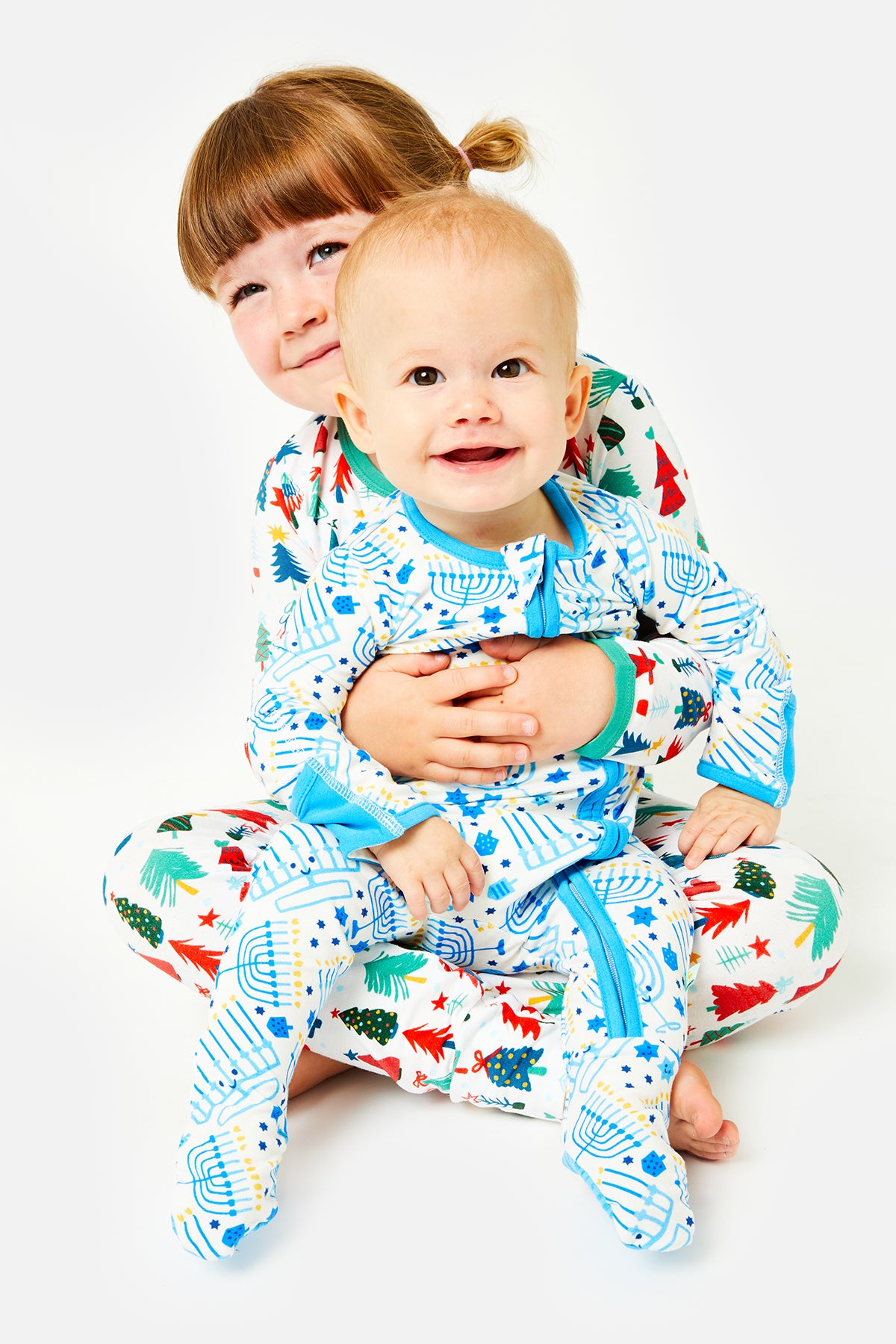 Soft & Stretchy Zipper Footie - Hanukkah Menorahs