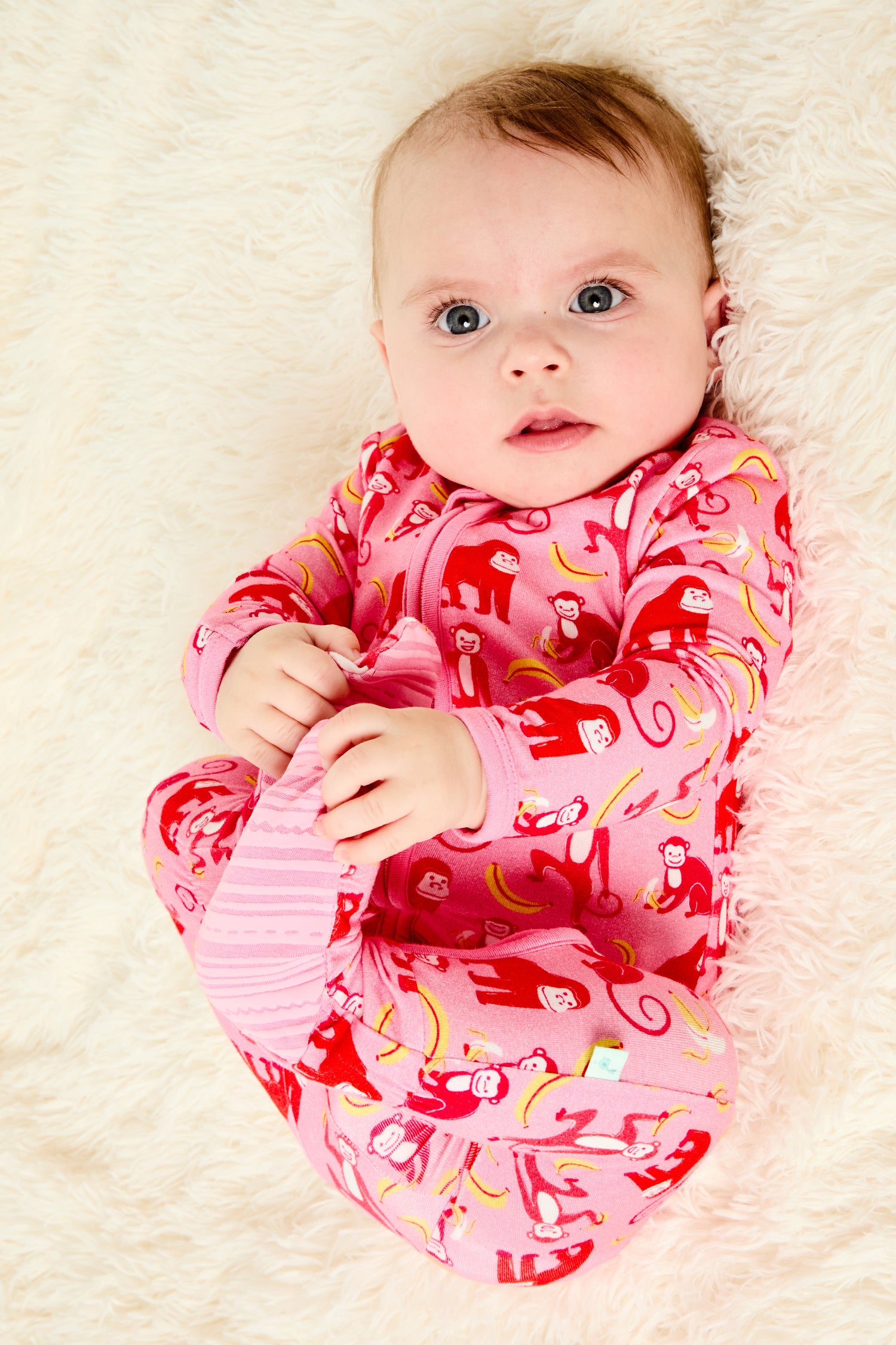 Soft & Stretchy Zipper Footie - Monkeying Around Pink