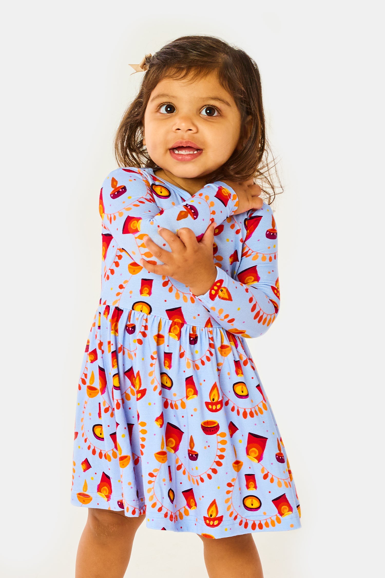 Stretchy Long Sleeve Twirl Dress - Diwali