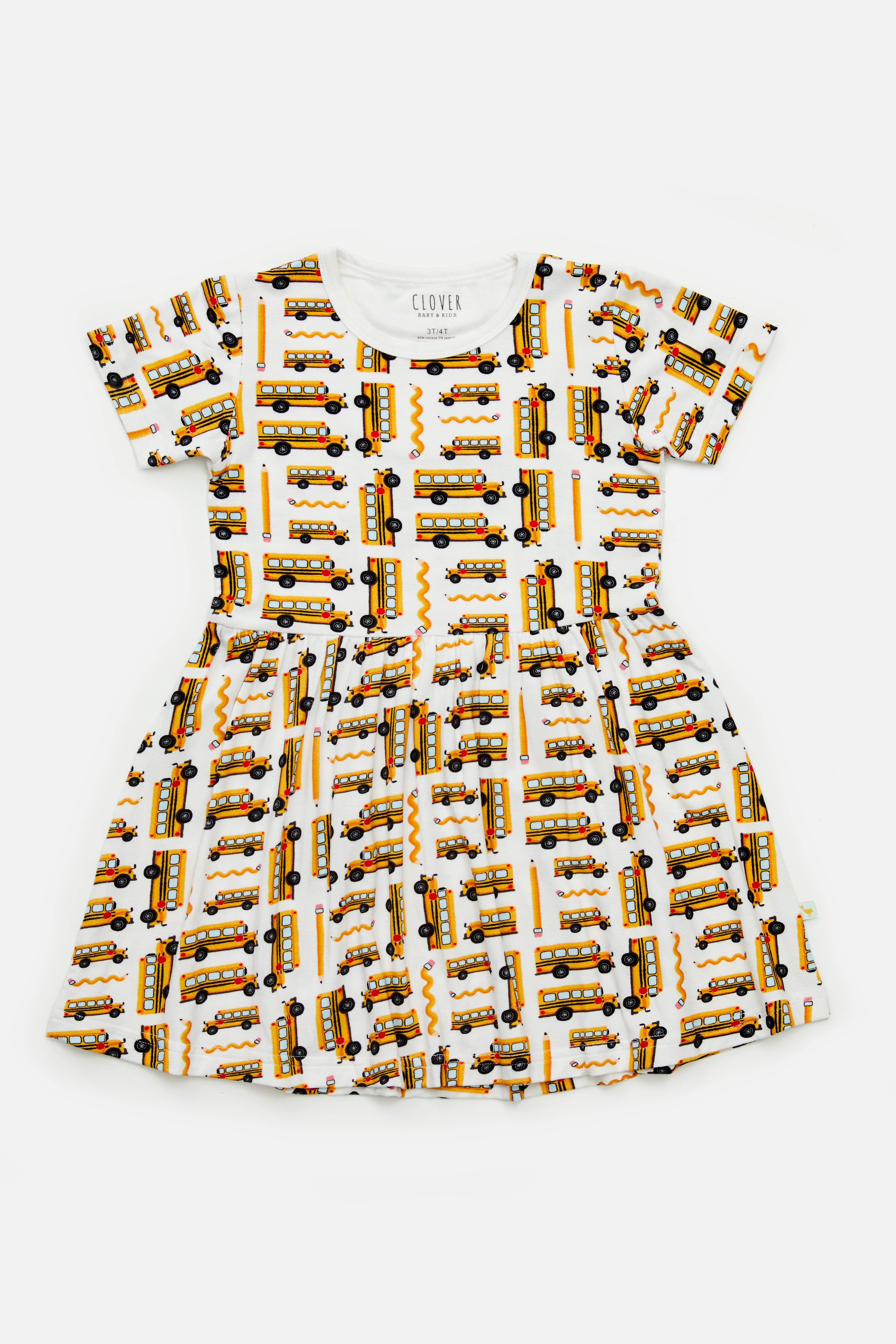 School Buses | for Baby & Toddlers | 12-18M - Stretchy Short Sleeve Twirl Dress | Clover Baby and Kids School Buses | for Baby & Toddlers | 12-18M - Stretchy Short Sleeve Twirl Dress | Clover Baby and Kids