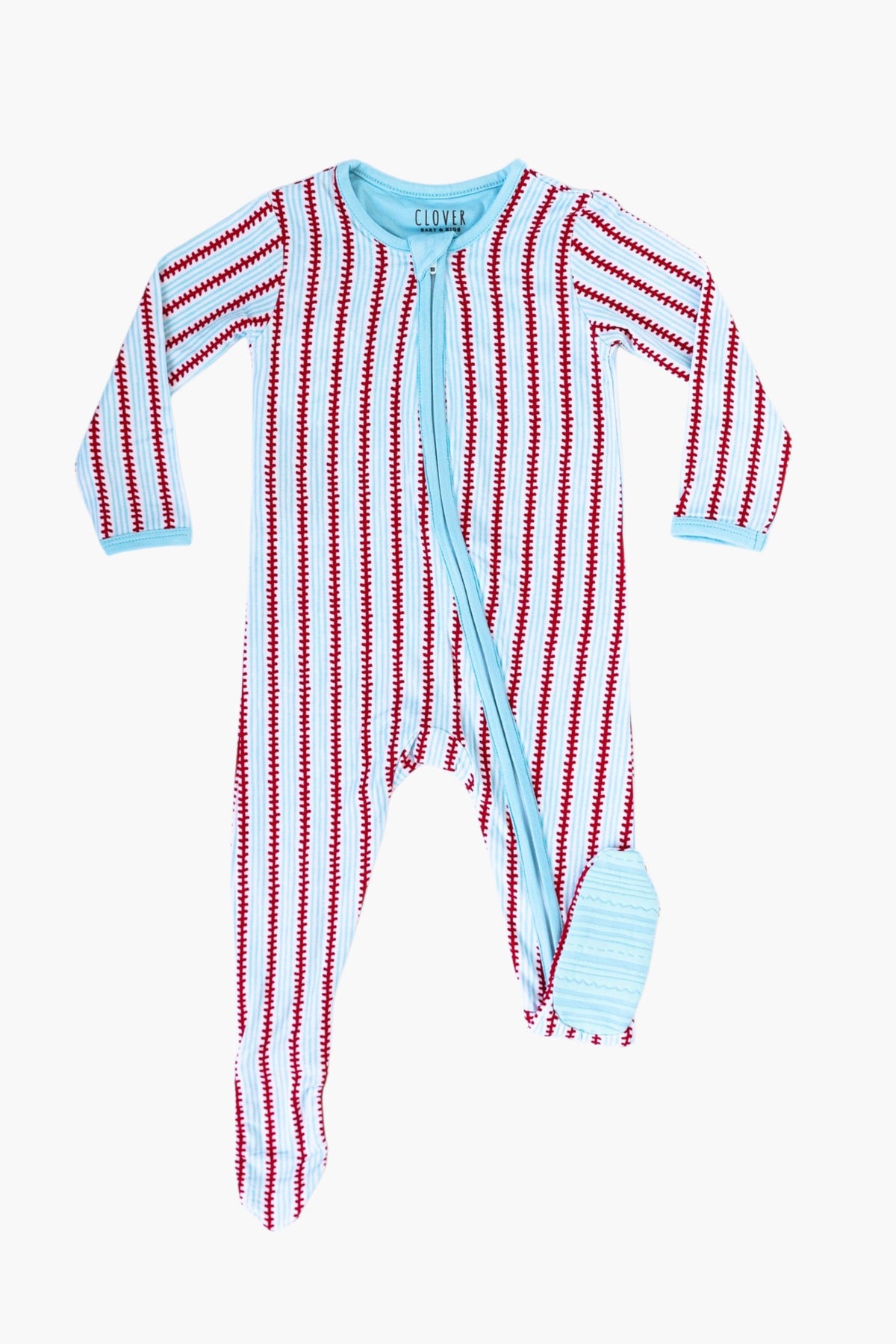 Soft &amp; Stretchy Zipper Footie - Baseball Stripes