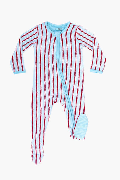 Soft &amp; Stretchy Zipper Footie - Baseball Stripes