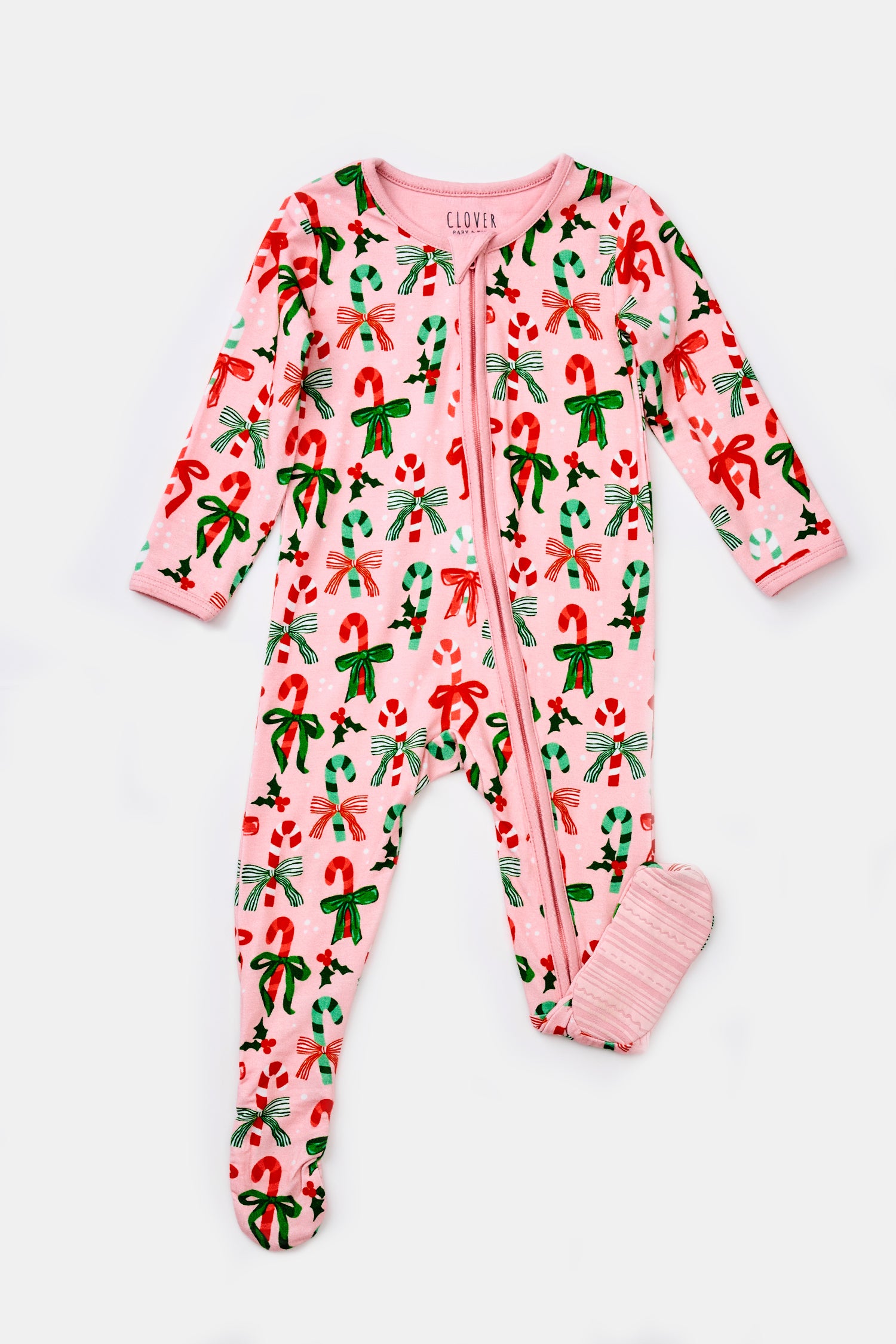 Soft & Stretchy Zipper Footie - Candy Canes