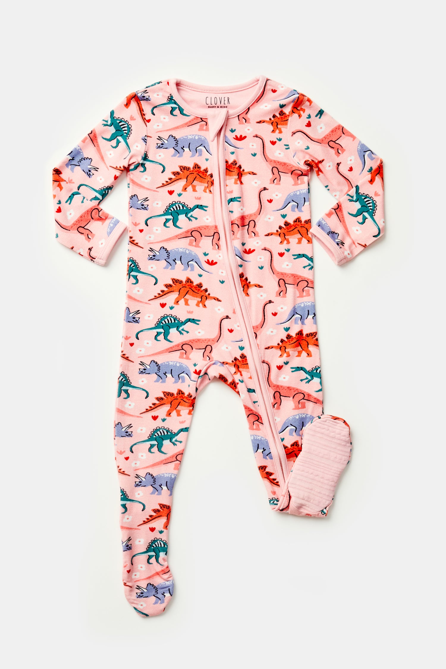 Soft &amp; Stretchy Zipper Footie - Dinosaur Garden