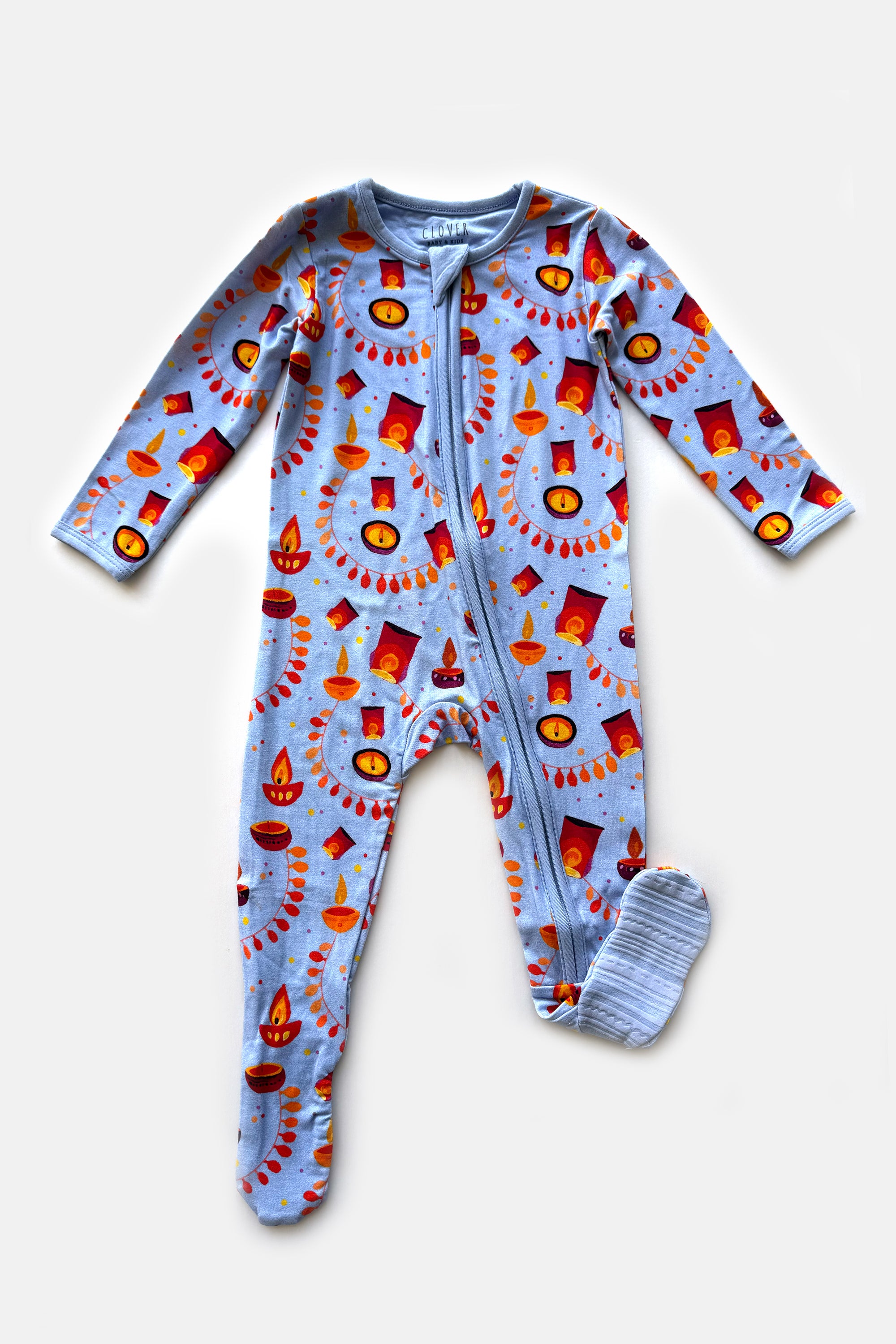 Soft &amp; Stretchy Zipper Footie - Diwali