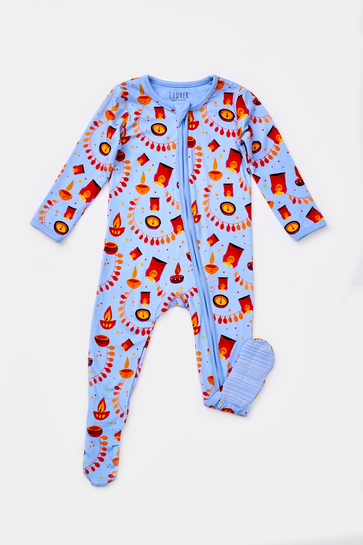 Soft &amp; Stretchy Zipper Footie - Diwali