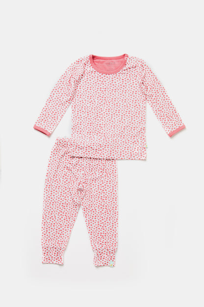 Long Sleeve Pajama Set - Coral Dots