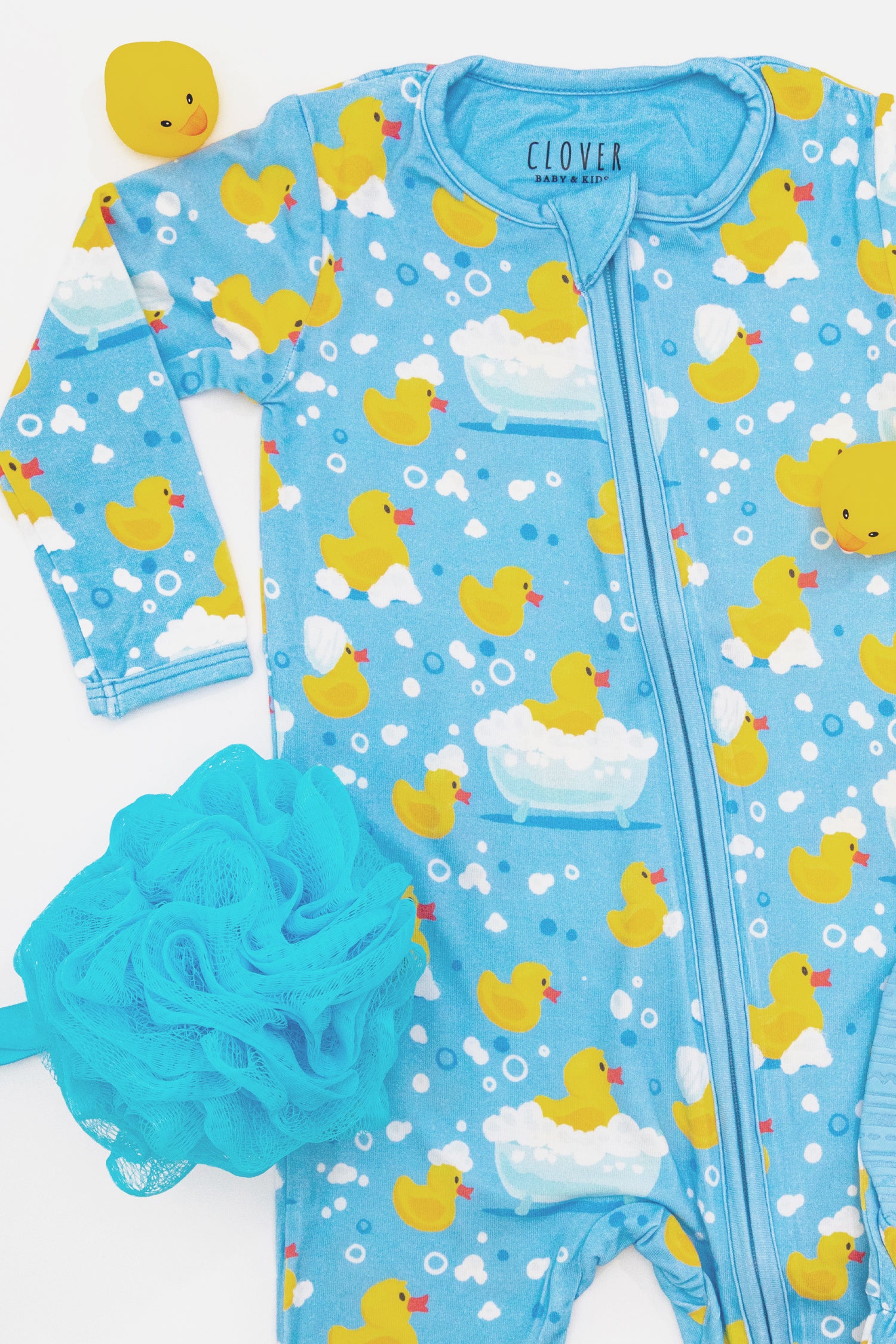 Soft &amp; Stretchy Zipper Footie - Rubber Duckies