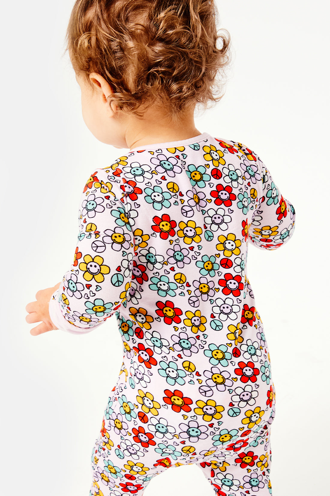 Soft &amp; Stretchy Zipper Footie - Smiley Flowers