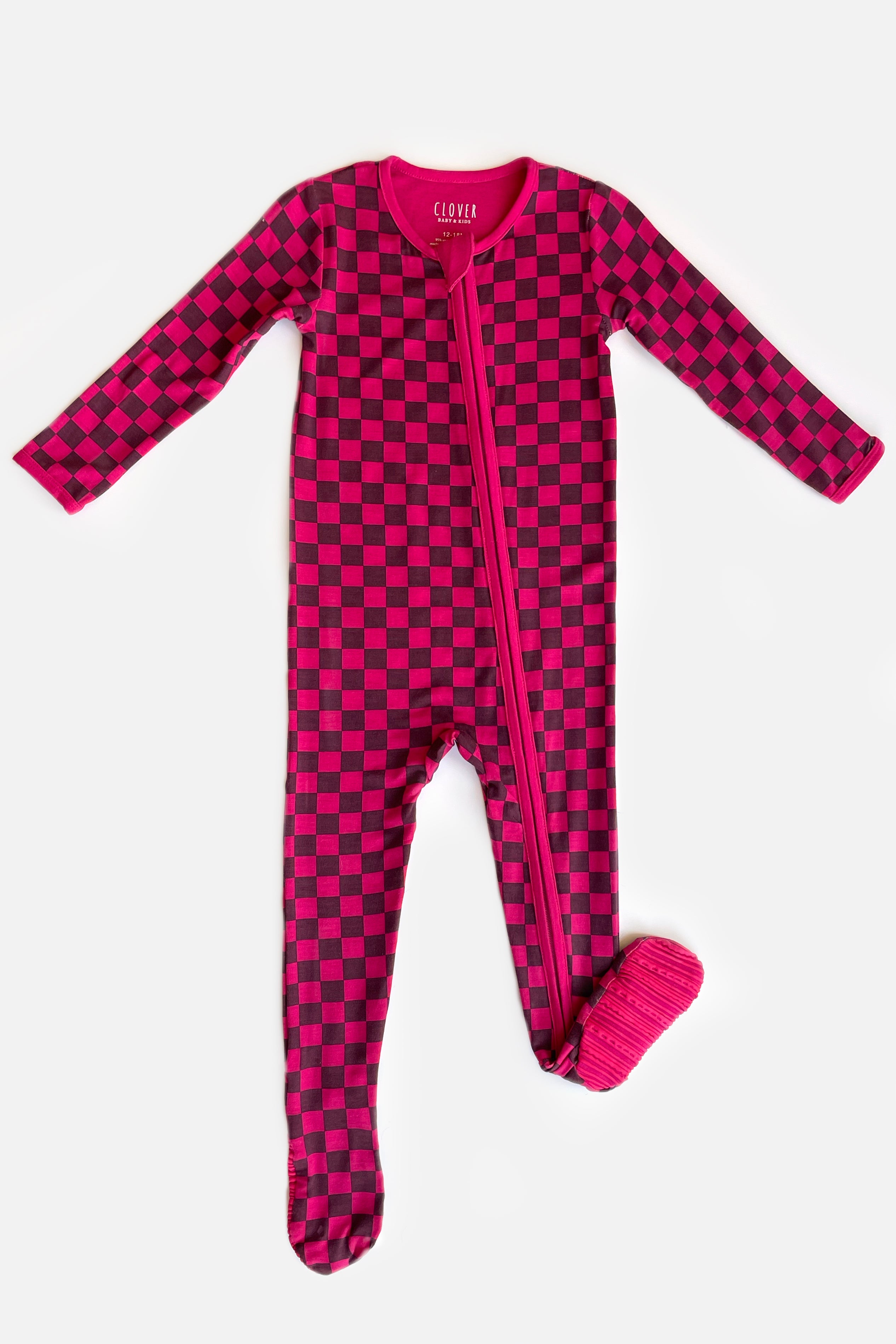 Soft &amp; Stretchy Zipper Footie - Clover x Bohemian Mama - Holiday Checkered Red