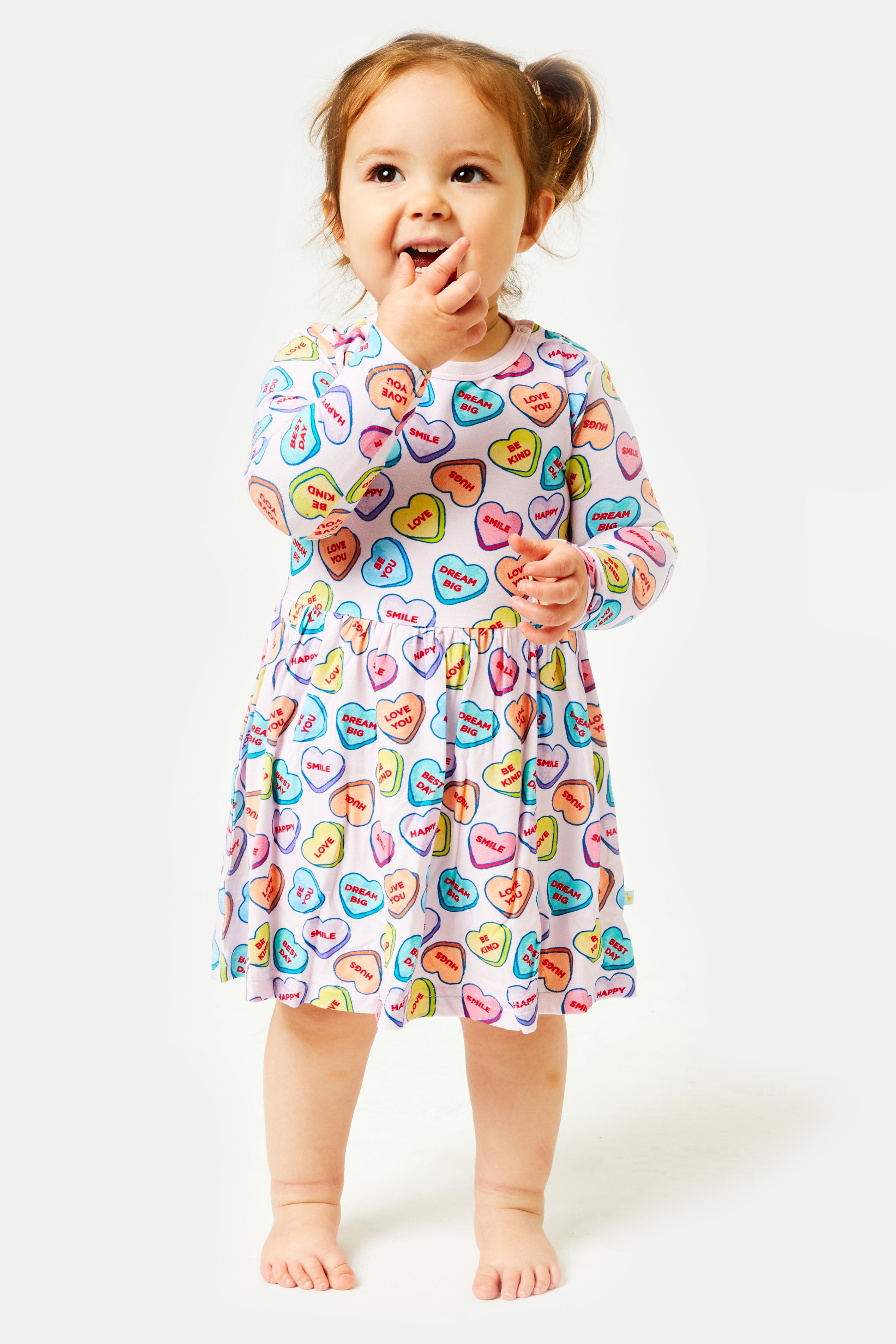 Stretchy Long Sleeve Twirl Dress -  Candy Hearts