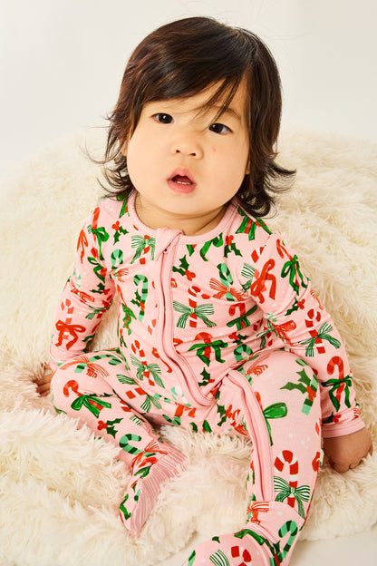 Soft &amp; Stretchy Zipper Footie - Candy Canes