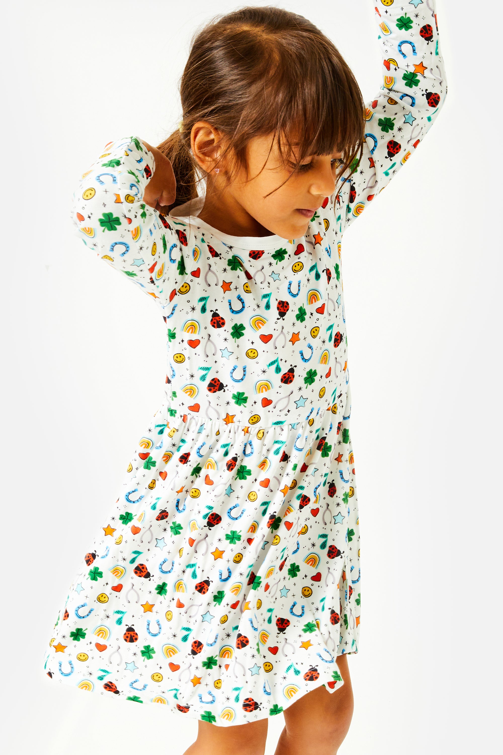 Stretchy Long Sleeve Twirl Dress - Lucky Charms