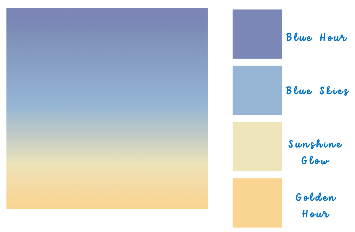 Meet the colors behind the fade

Blue Hour
A dreamy, calming blue.



Blue Skies
A little fresh-air magic.



Sunshine Glow
Soft, warm, and oh-so-cozy.



Golden Hour
That perfect little touch of sunshine.