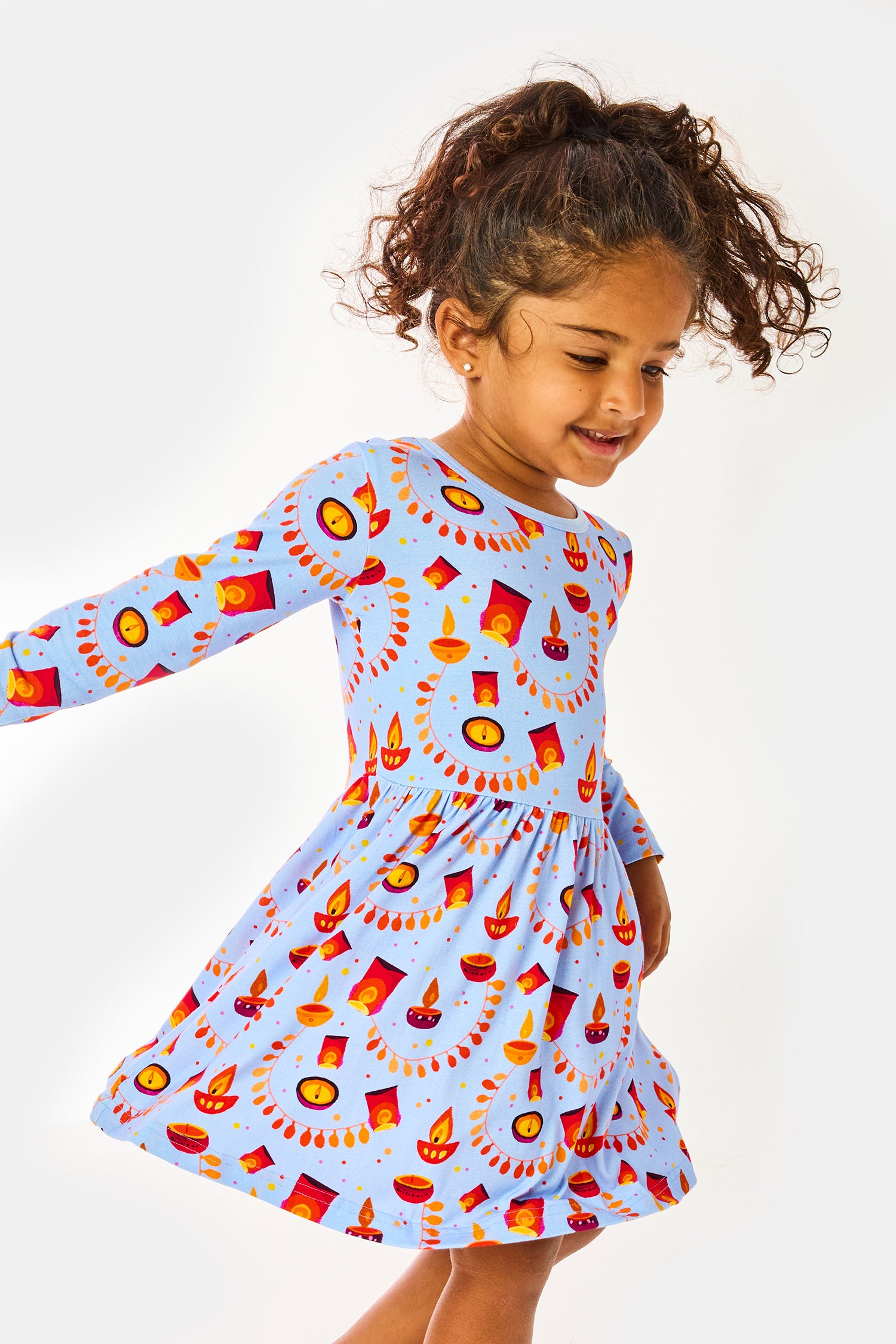 Stretchy Long Sleeve Twirl Dress - Diwali