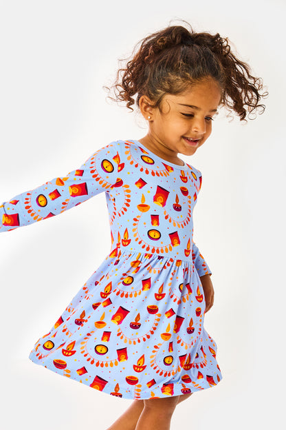 Stretchy Long Sleeve Twirl Dress - Diwali