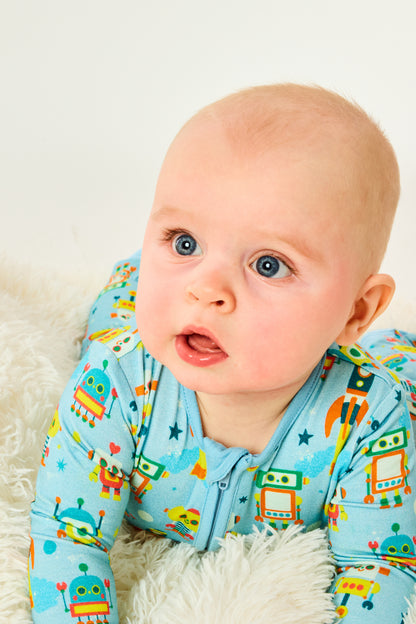 Soft &amp; Stretchy Zipper Footie - Robots