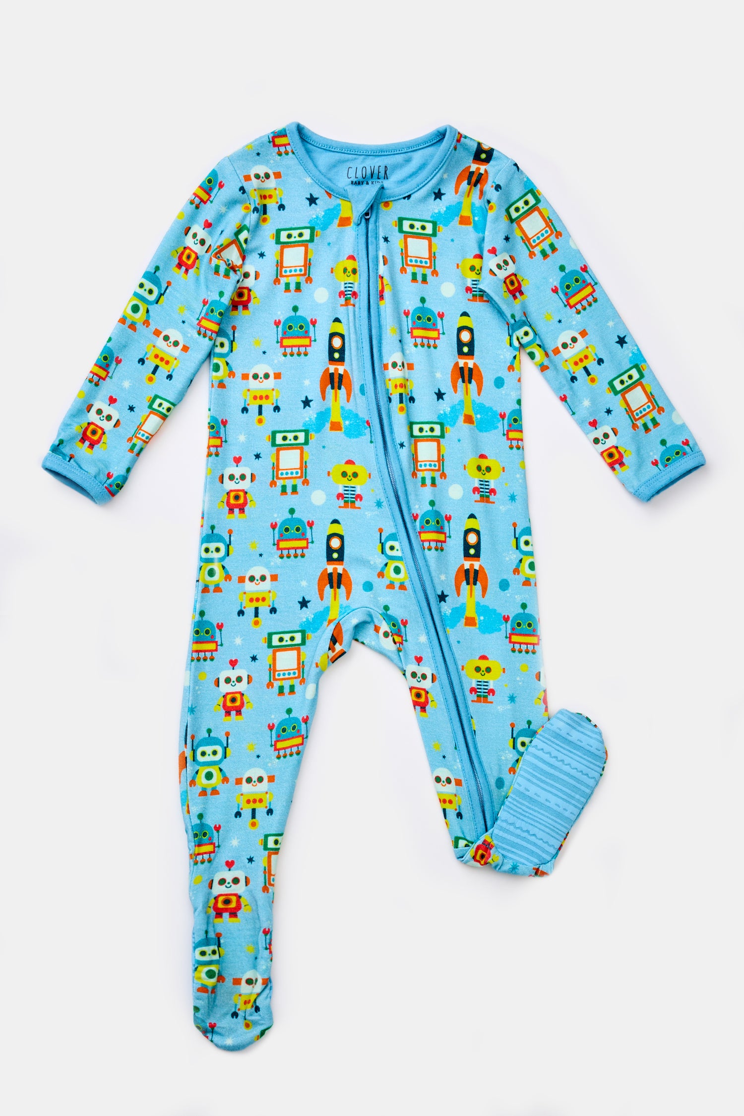 Soft &amp; Stretchy Zipper Footie - Robots
