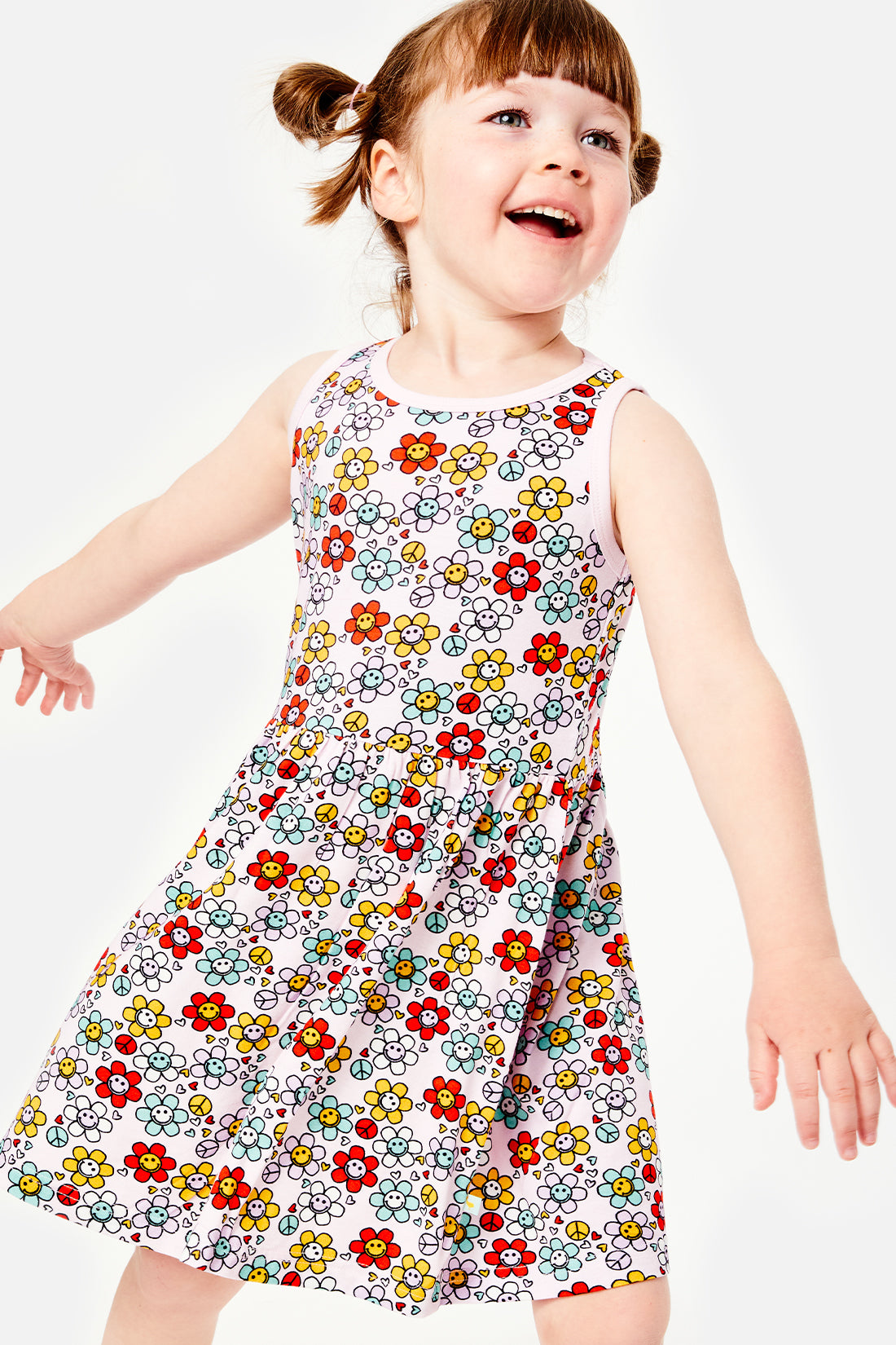 Stretchy Sleeveless Twirl Dress - Smiley Flowers