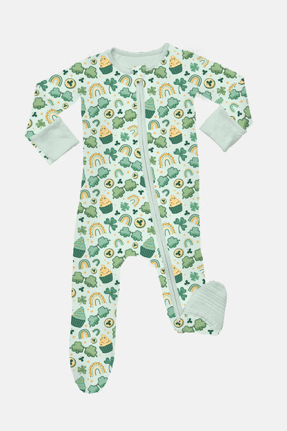 Soft &amp; Stretchy Zipper Footie - St. Patrick&