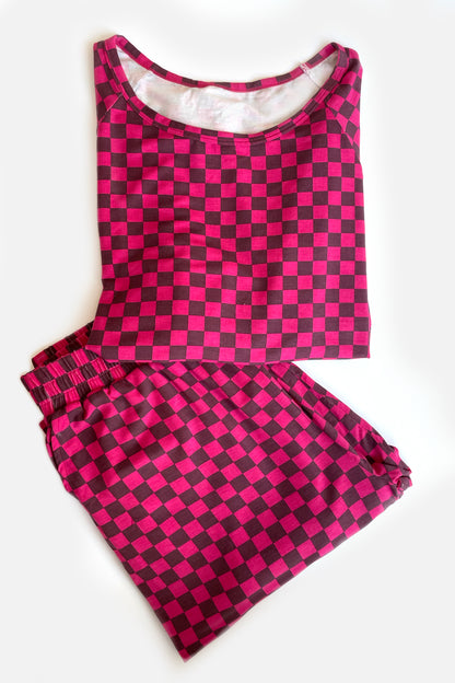 Women’s Lounge Set - Clover x Bohemian Mama - Holiday Checkered Red