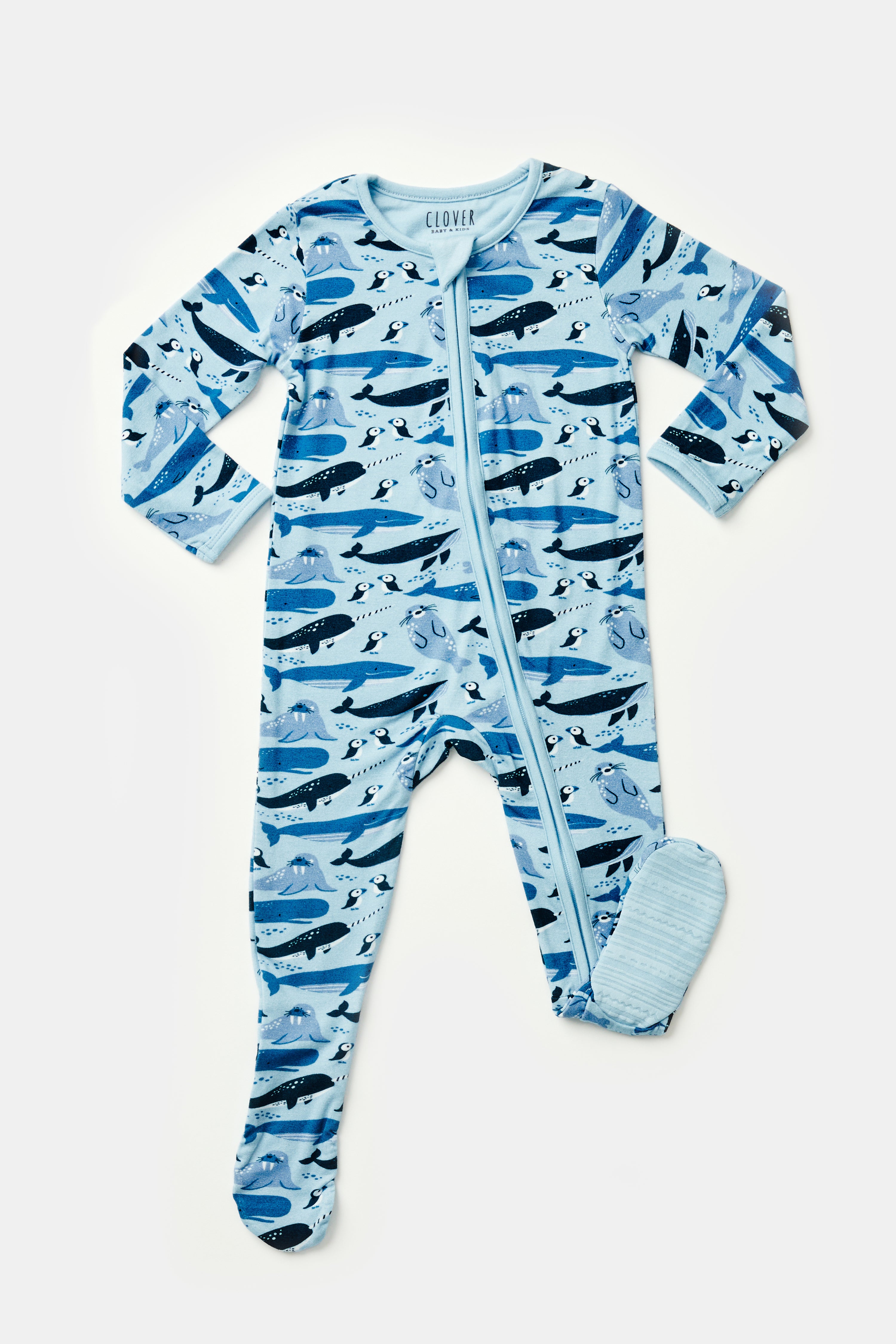 Soft &amp; Stretchy Zipper Footie - Ocean Animals