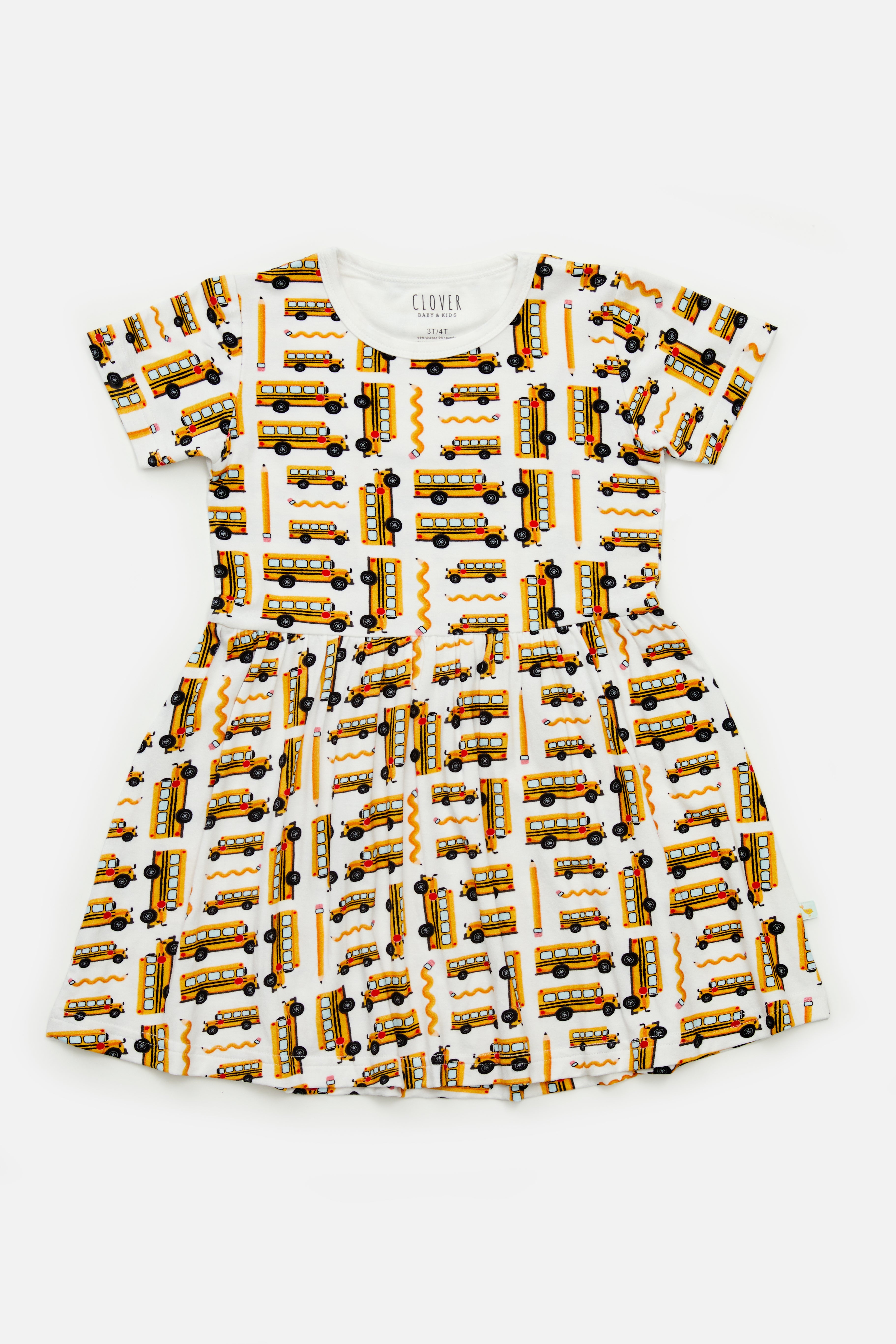 Stretchy Short Sleeve Twirl Dress - School Buses