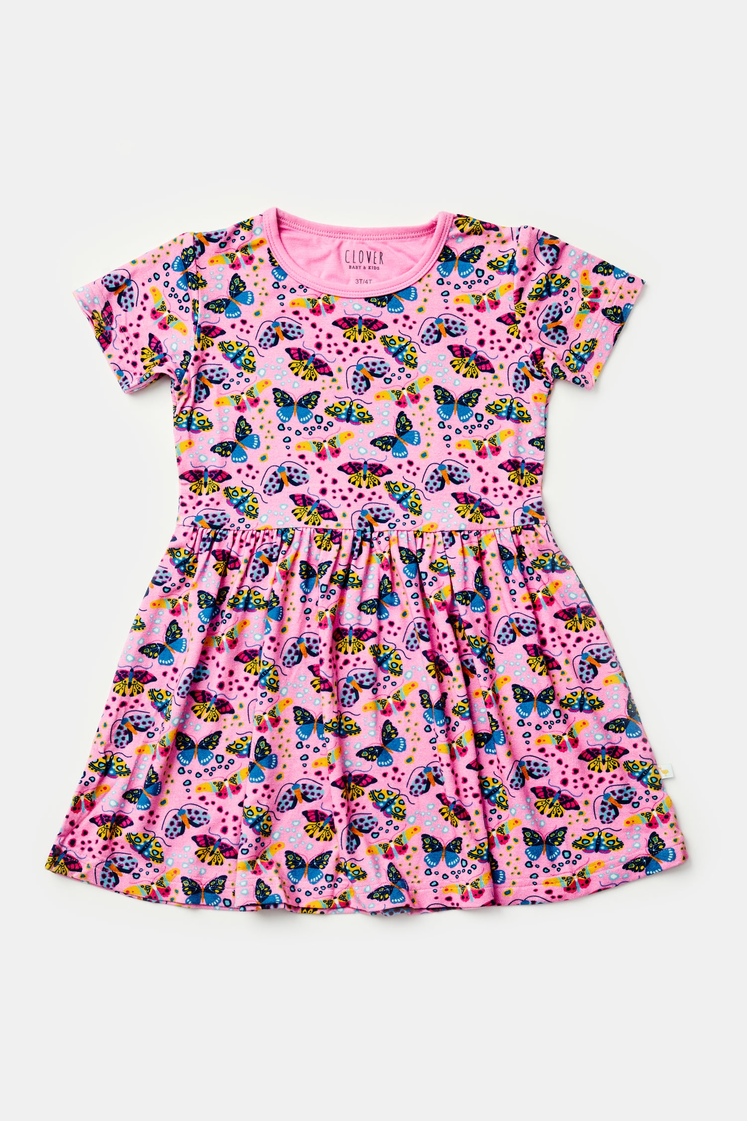 Stretchy Short Sleeve Twirl Dress - Butterflies