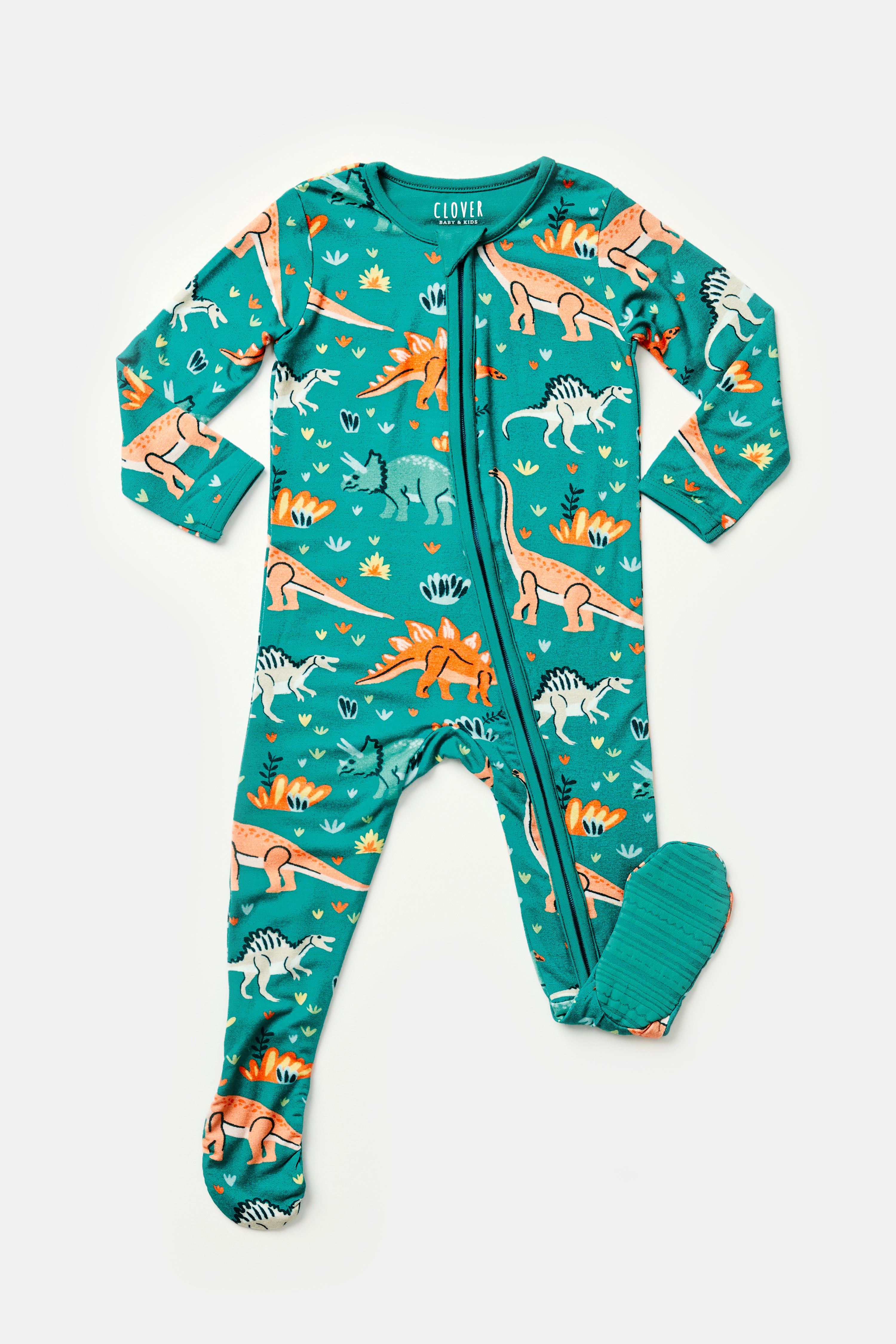 Soft &amp; Stretchy Zipper Footie - Dinosaur Jungle