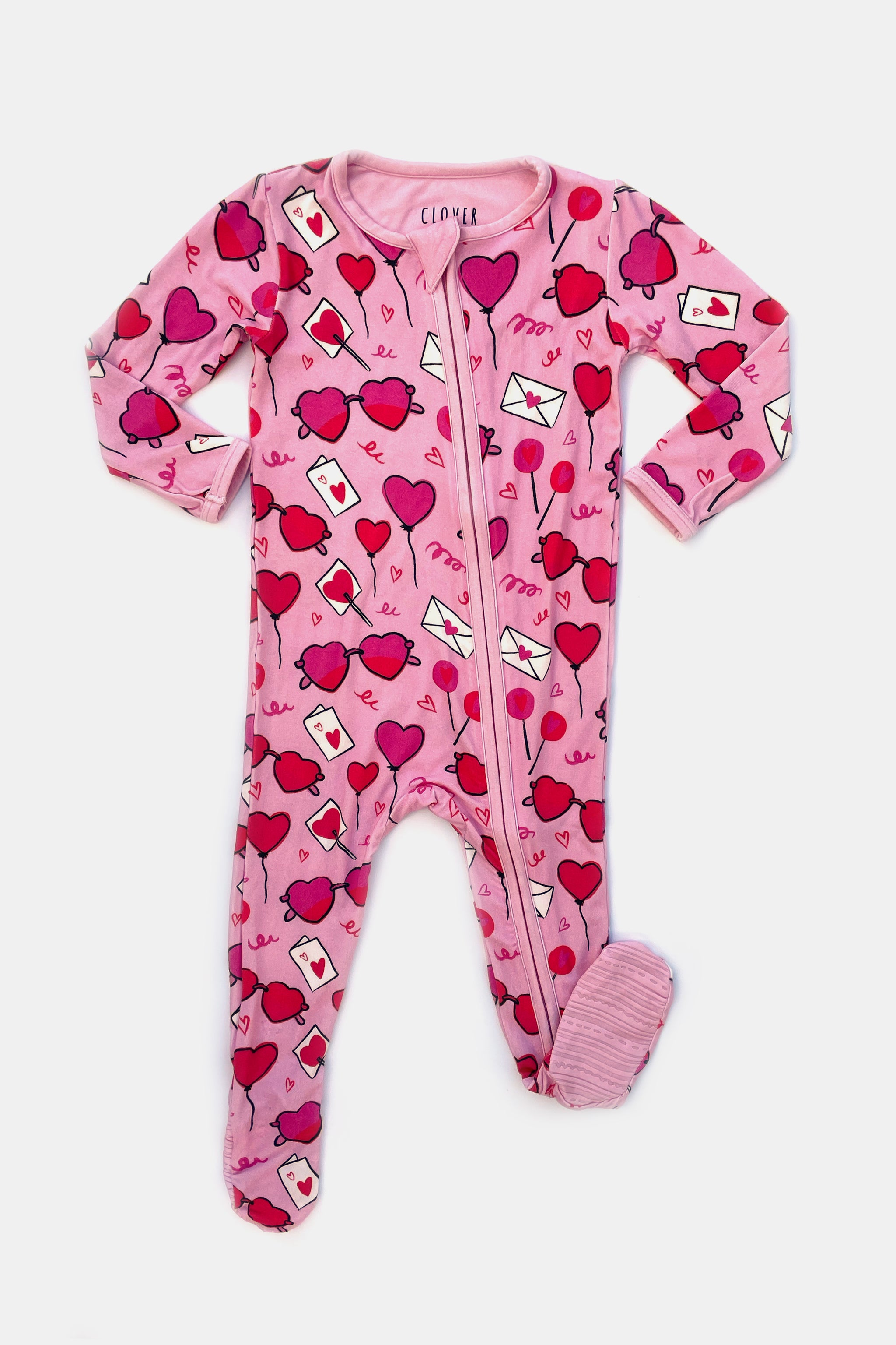 Soft &amp; Stretchy Zipper Footie - Heart Party