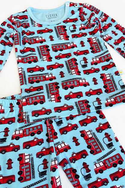 Long Sleeve Pajama Set - Fire Trucks