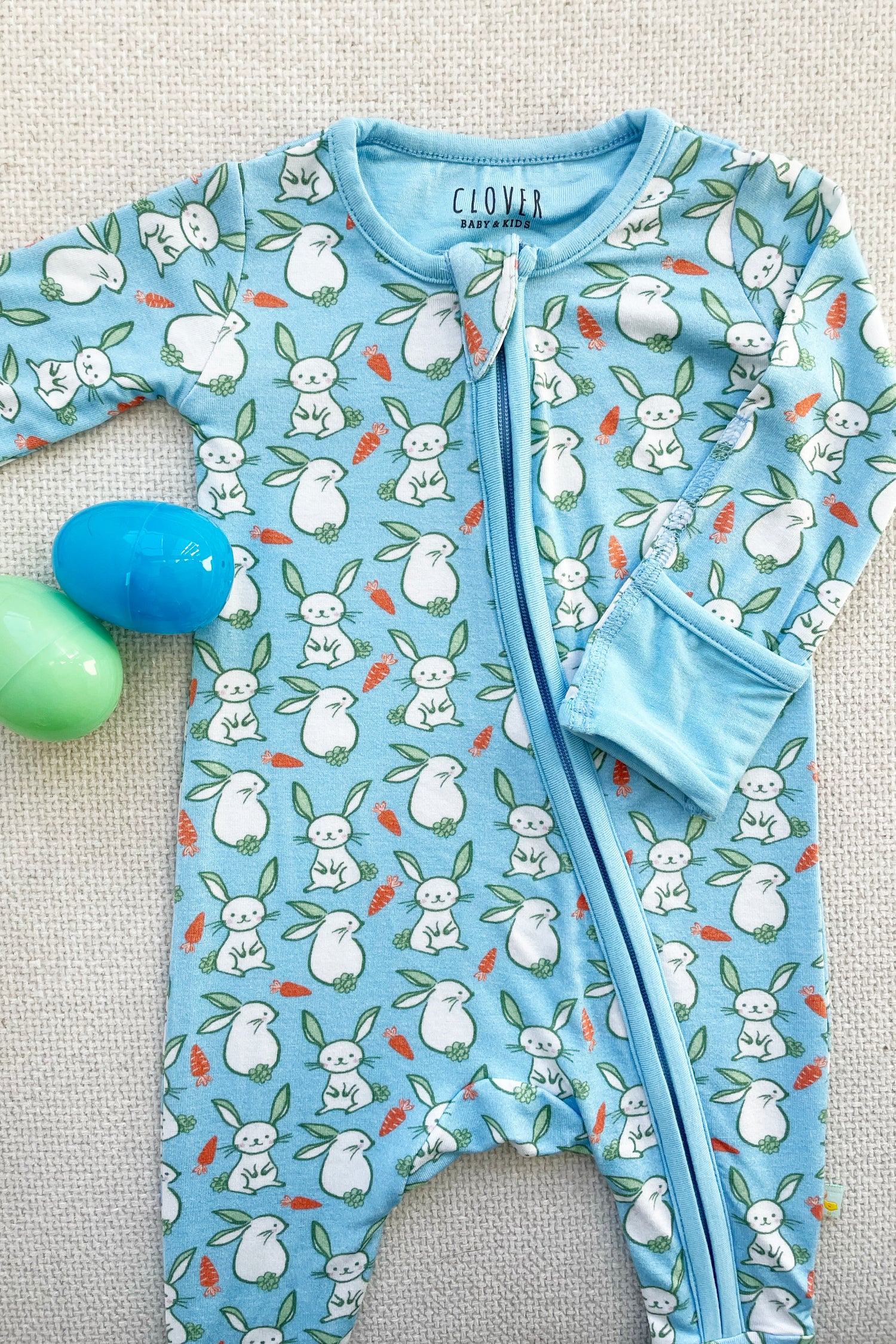 Soft &amp; Stretchy Zipper Footie - Easter Bunnies