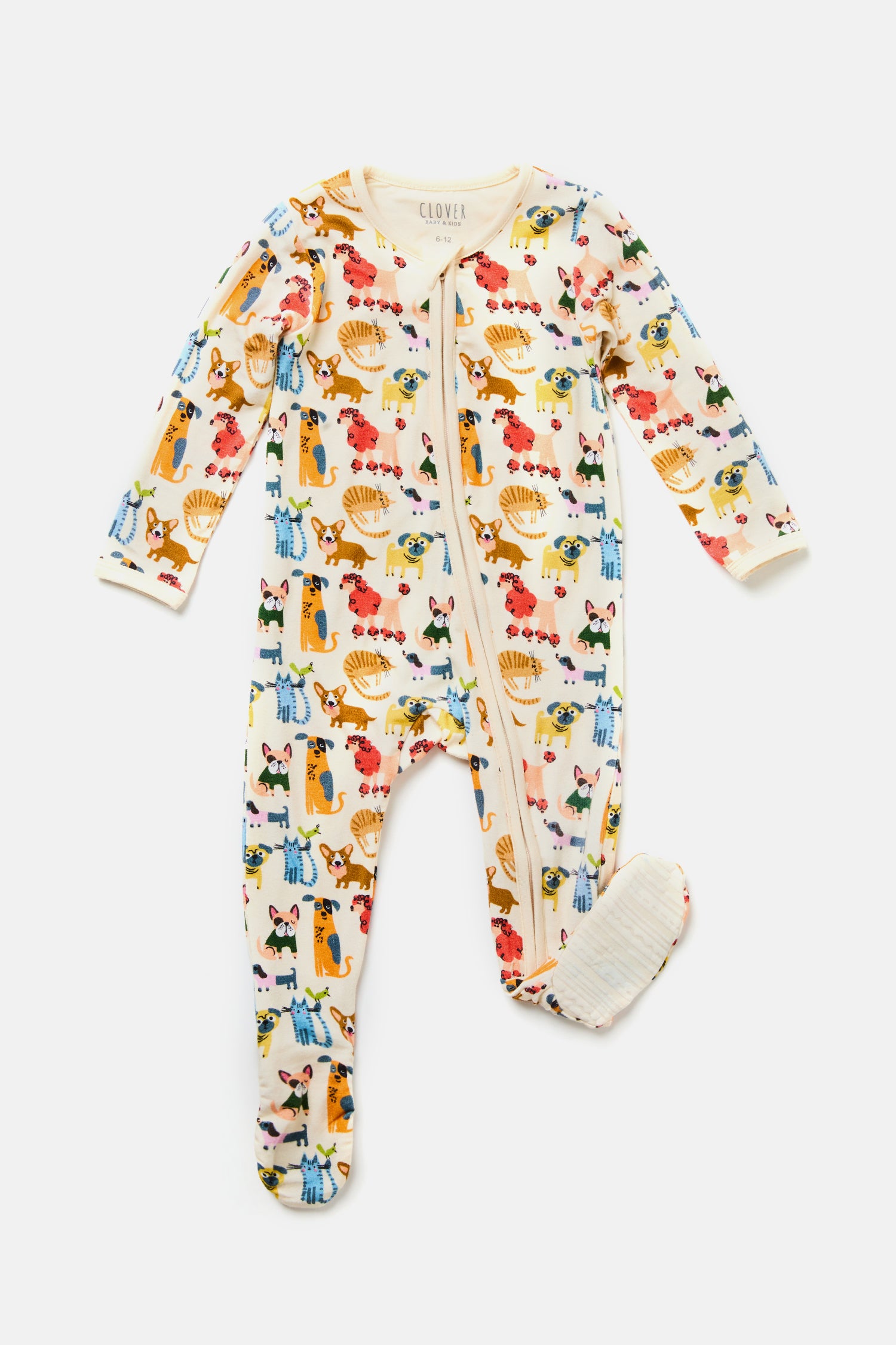 Soft &amp; Stretchy Zipper Footie - Cats + Dogs