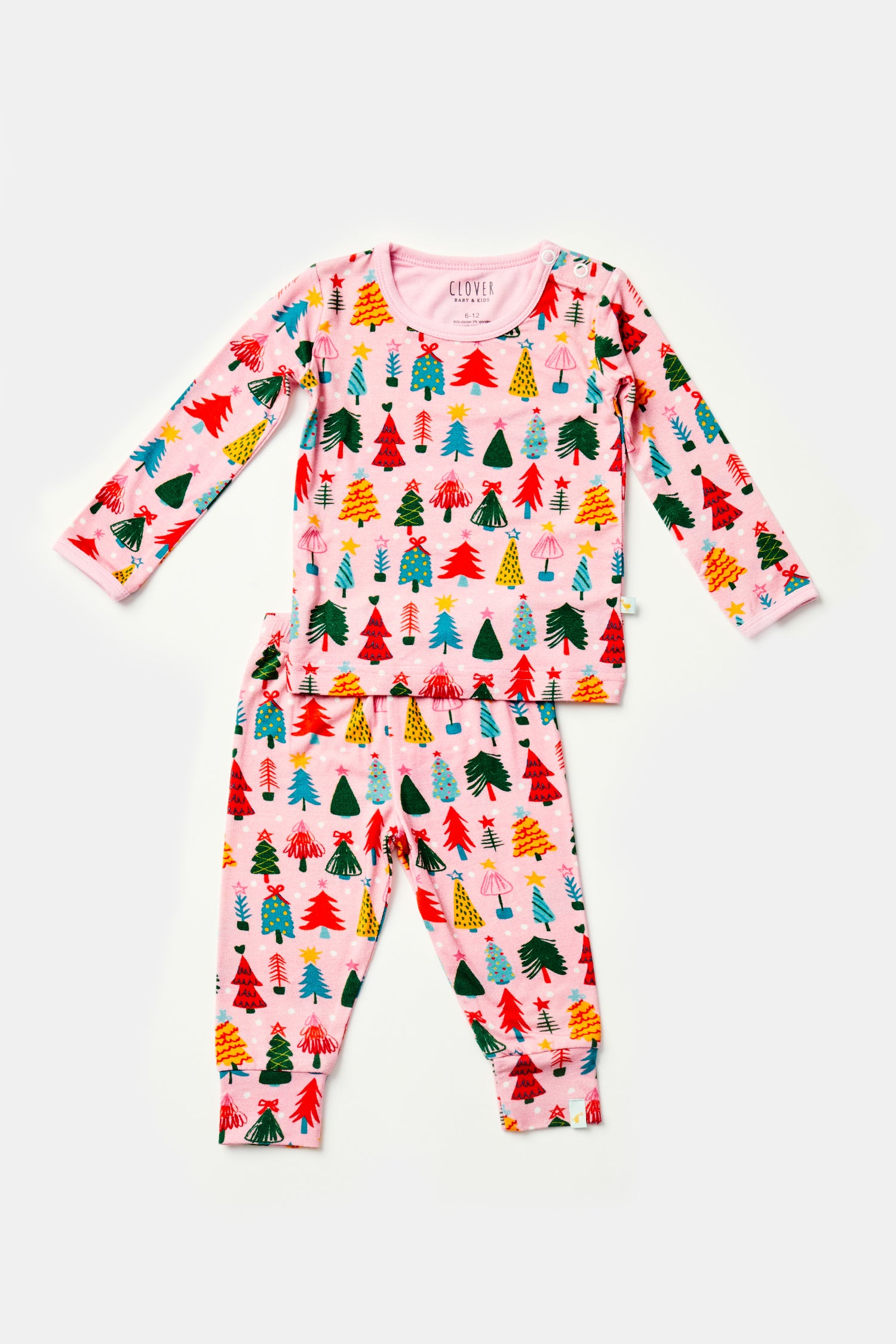 Long Sleeve Pajama Set - Christmas Trees Pink