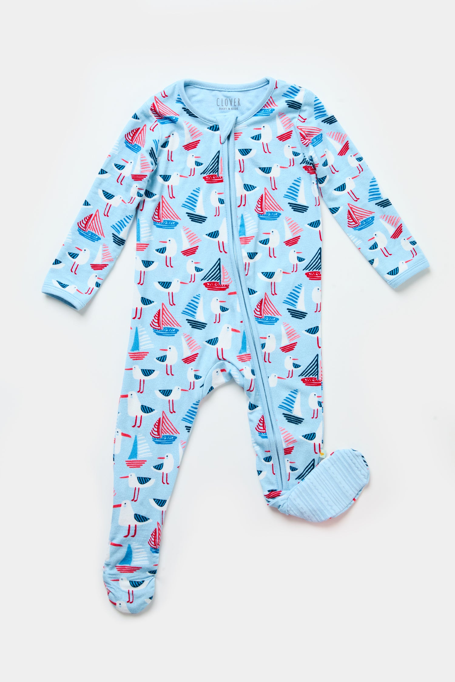 Soft &amp; Stretchy Zipper Footie - Seagulls