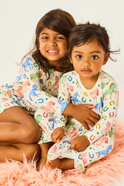 Stretchy Long Sleeve Twirl Dress - Horses