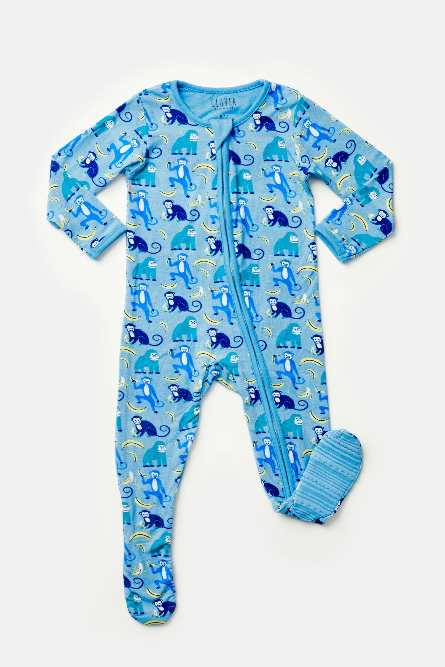 Soft &amp; Stretchy Zipper Footie - Monkeying Around Blue