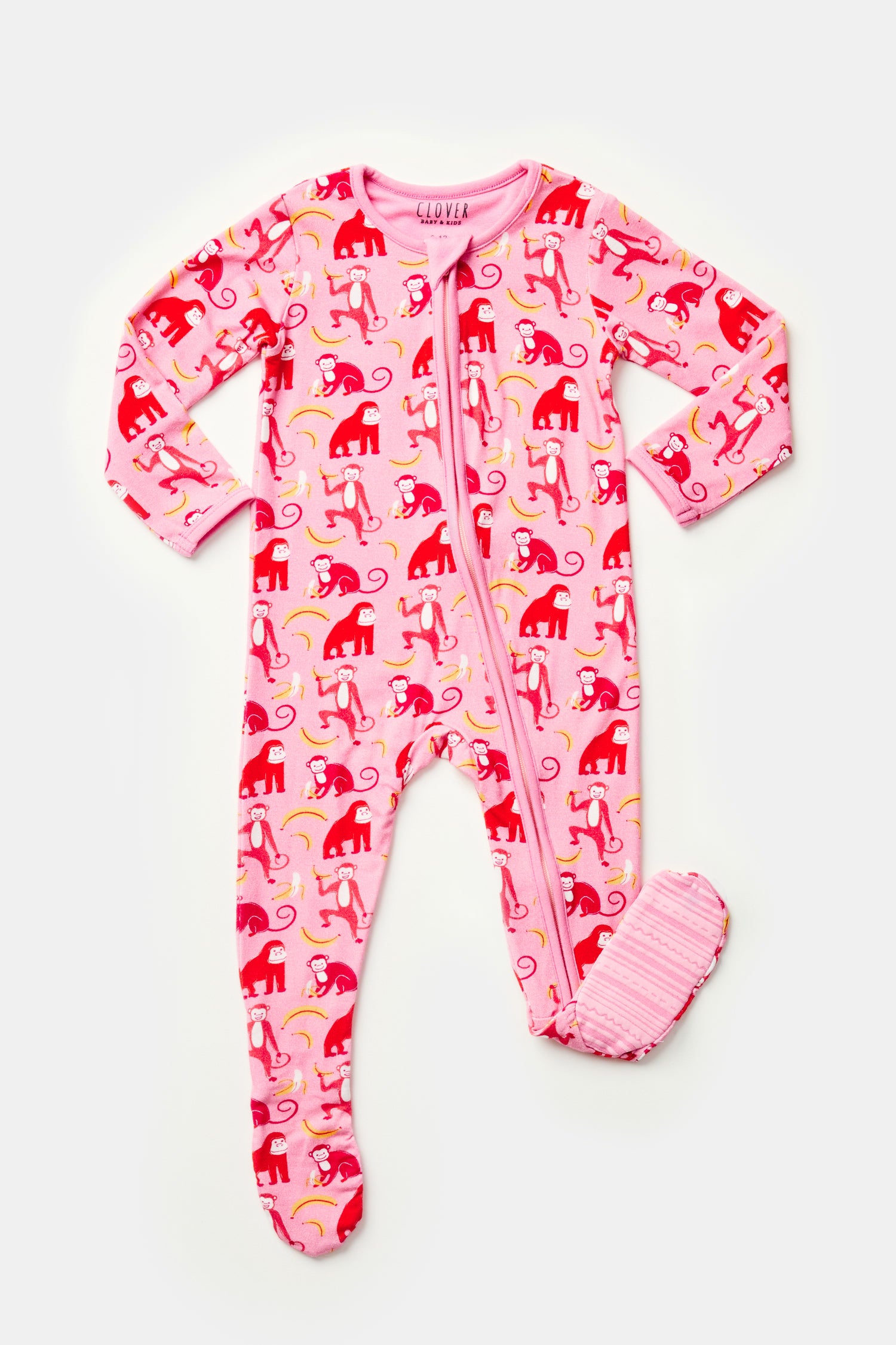 Soft &amp; Stretchy Zipper Footie - Monkeying Around Pink