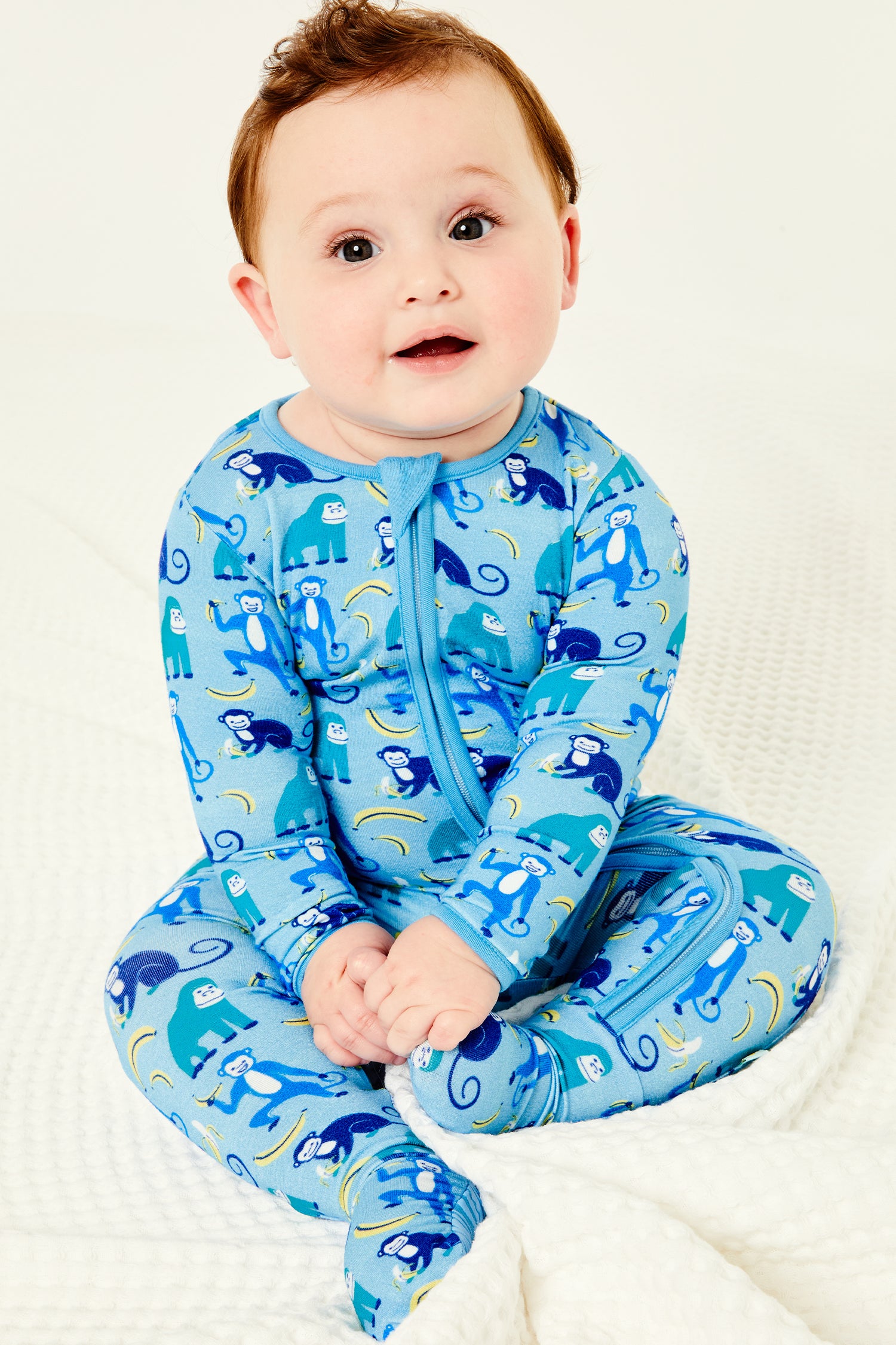 Soft &amp; Stretchy Zipper Footie - Monkeying Around Blue