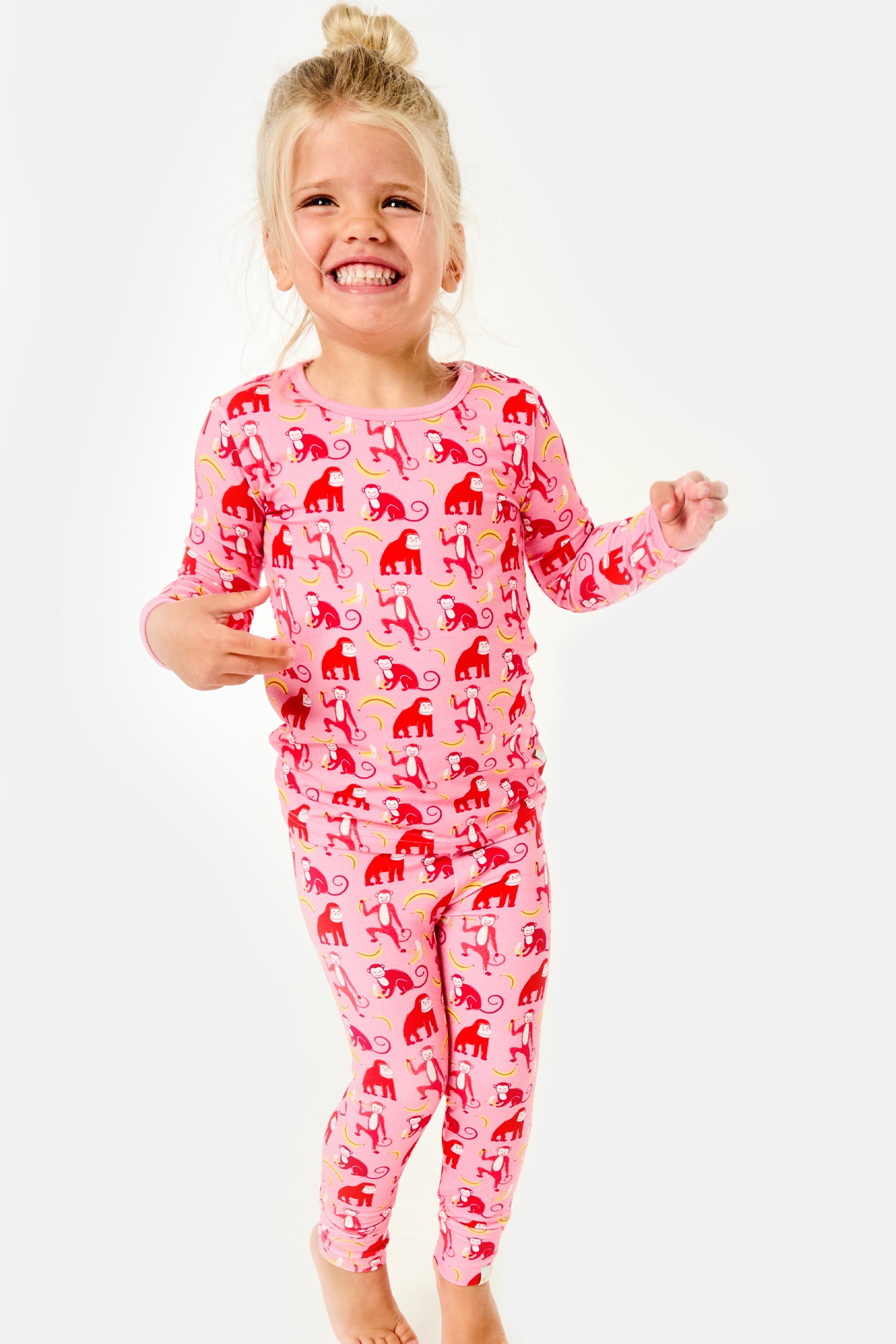 Long Sleeve Pajama Set - Monkeying Around Pink