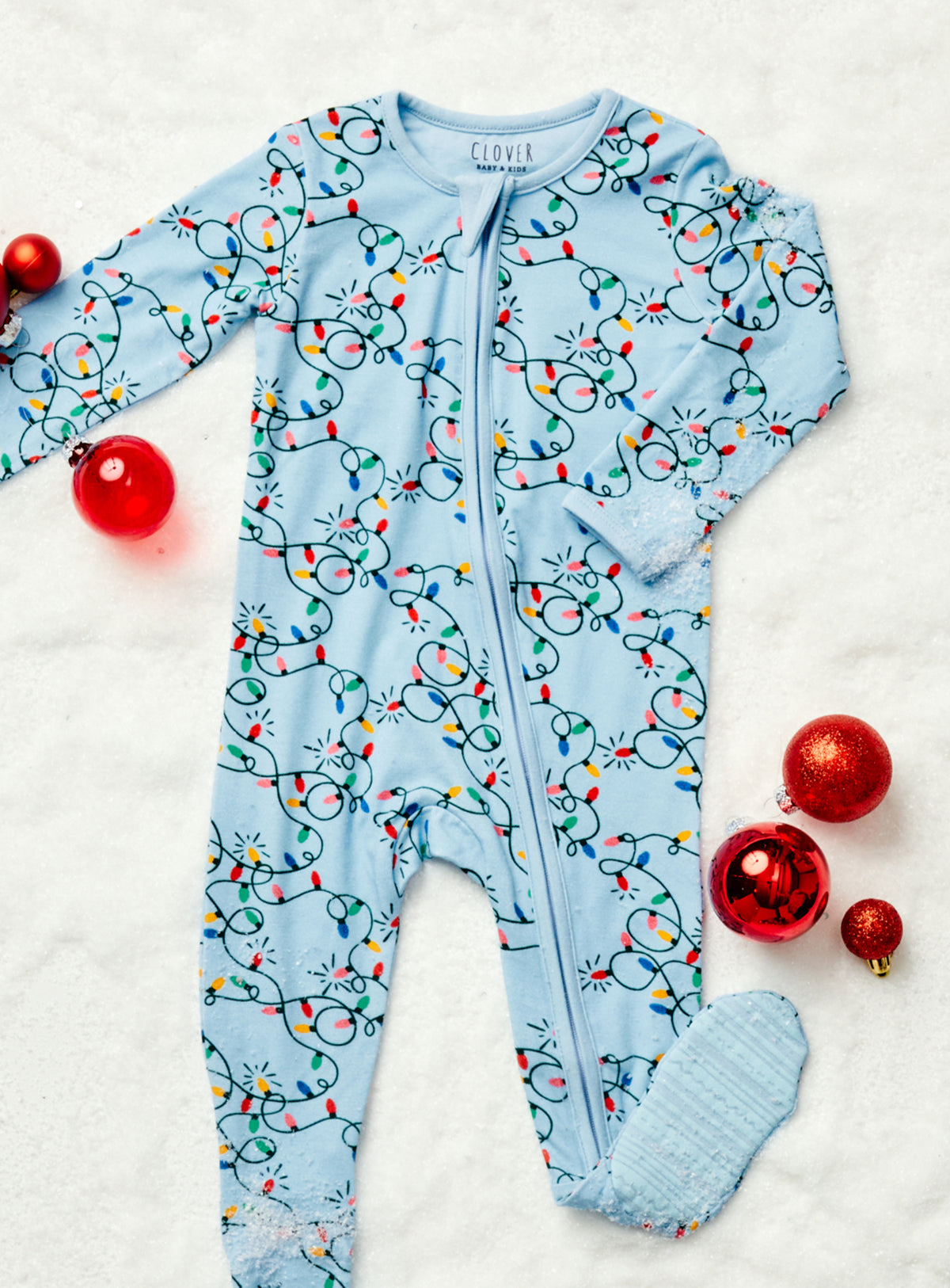 Soft &amp; Stretchy Zipper Footie - Christmas Lights