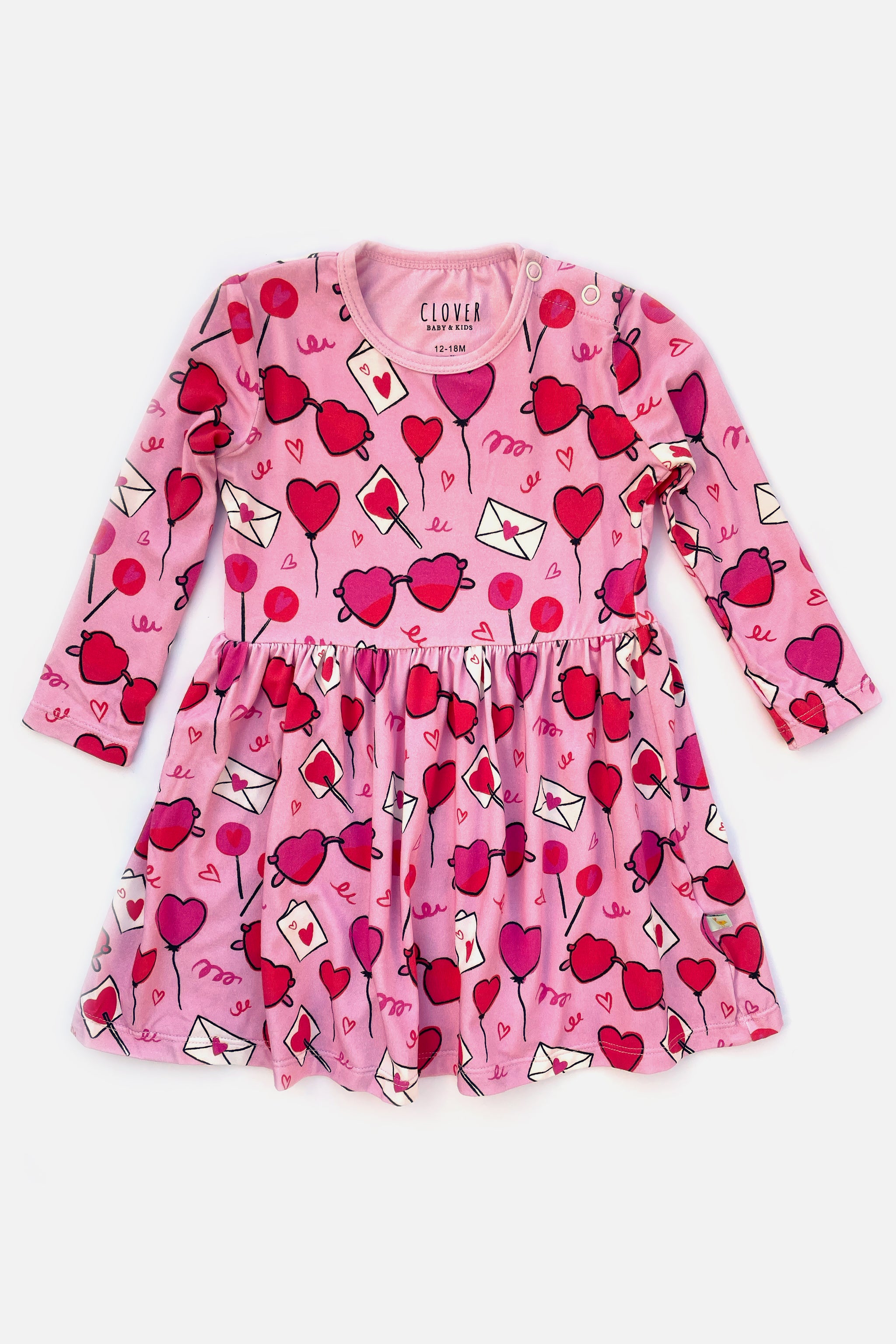 Stretchy Long Sleeve Twirl Dress - Heart Party