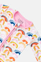 Soft & Stretchy Zipper Footie - Rainbows Pink