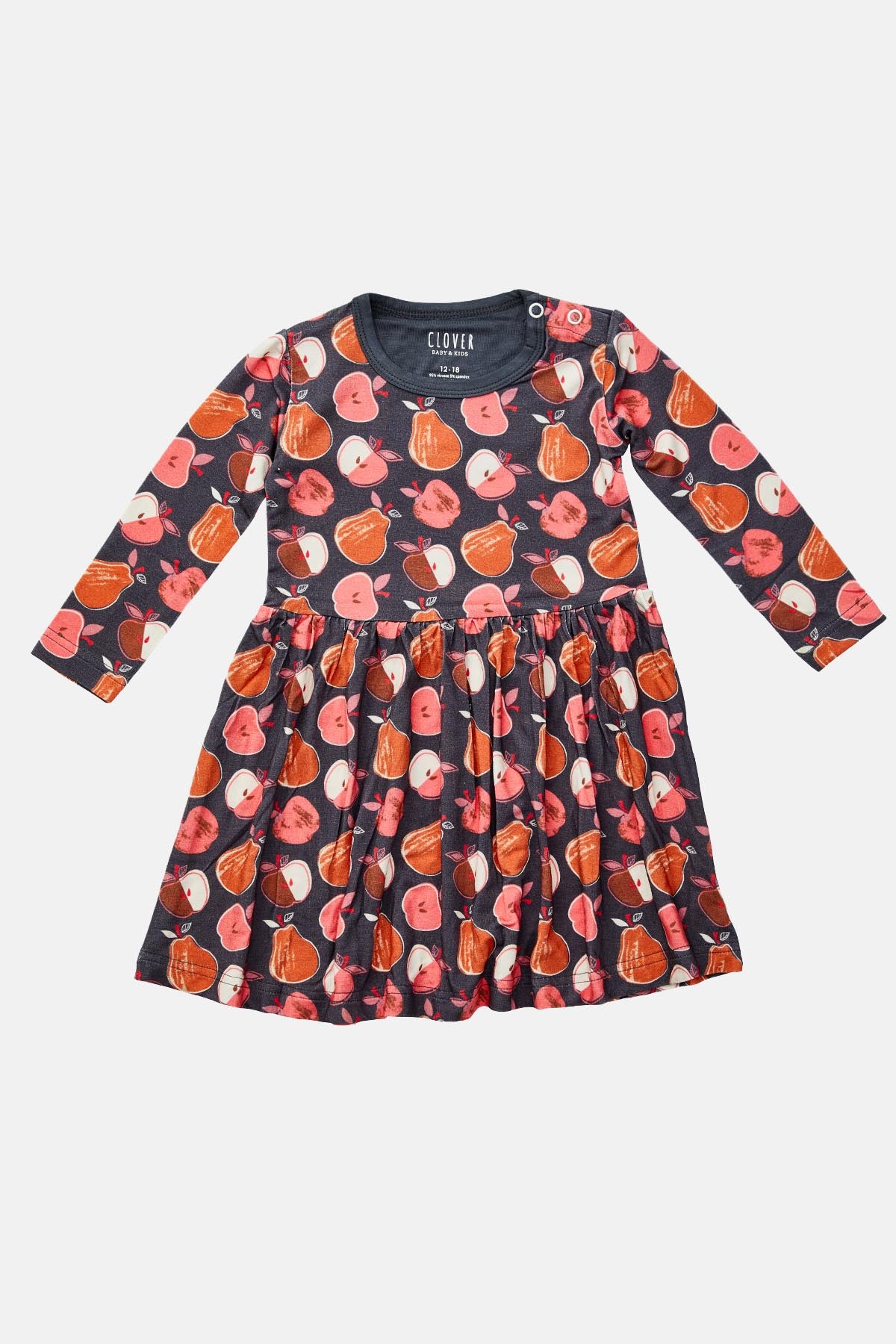 FINAL SALE Stretchy Long Sleeve Twirl Dress - Apples