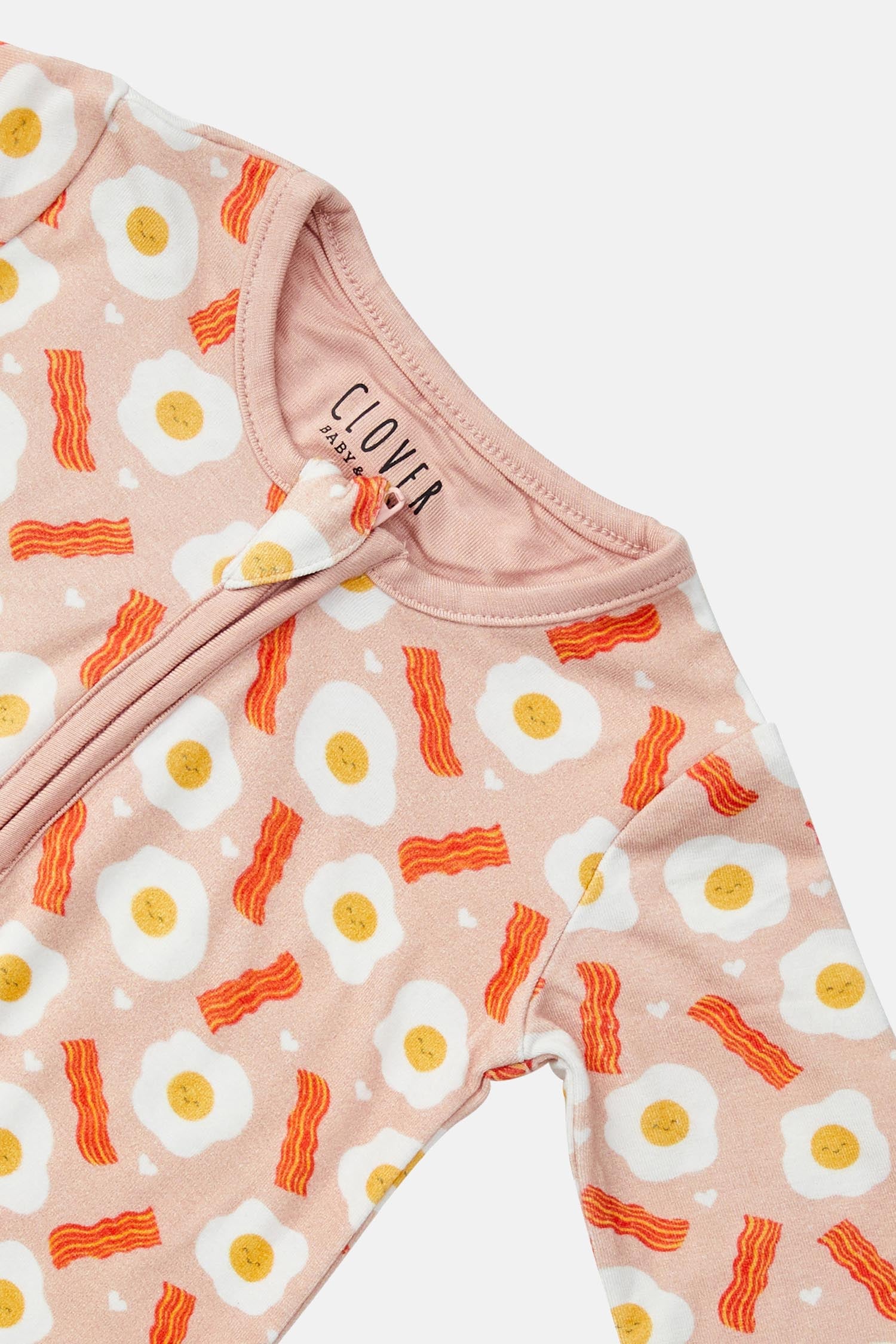 Soft &amp; Stretchy Zipper Footie - Bacon &amp; Eggs Pink